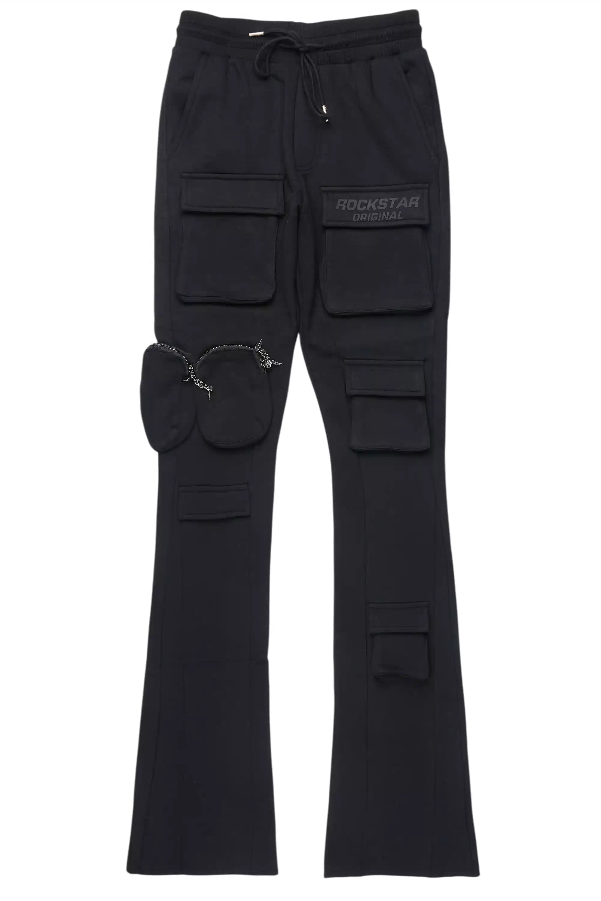 Noriko Black/Black Stacked Flare Track Pant