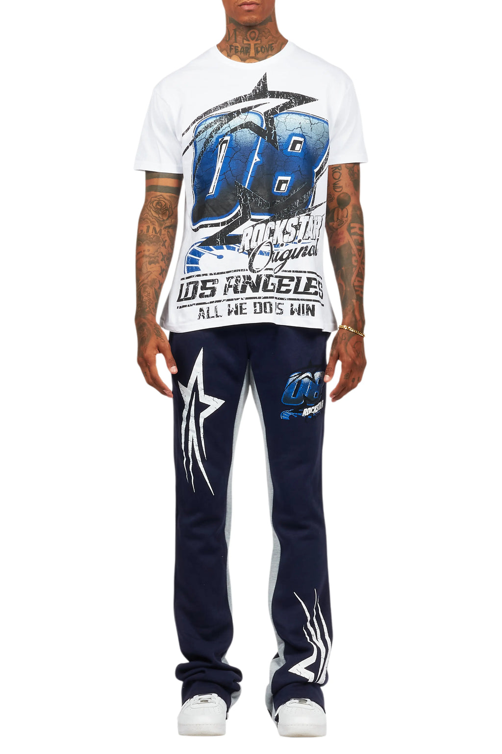 Kastell White/Navy T-Shirt/Stacked Baggy Track Pant Set