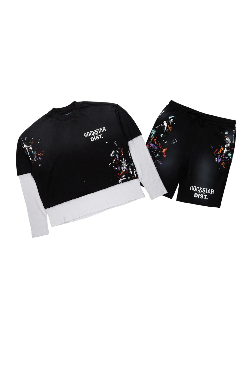 Darien Black Double Layer T-Shirt Short Set