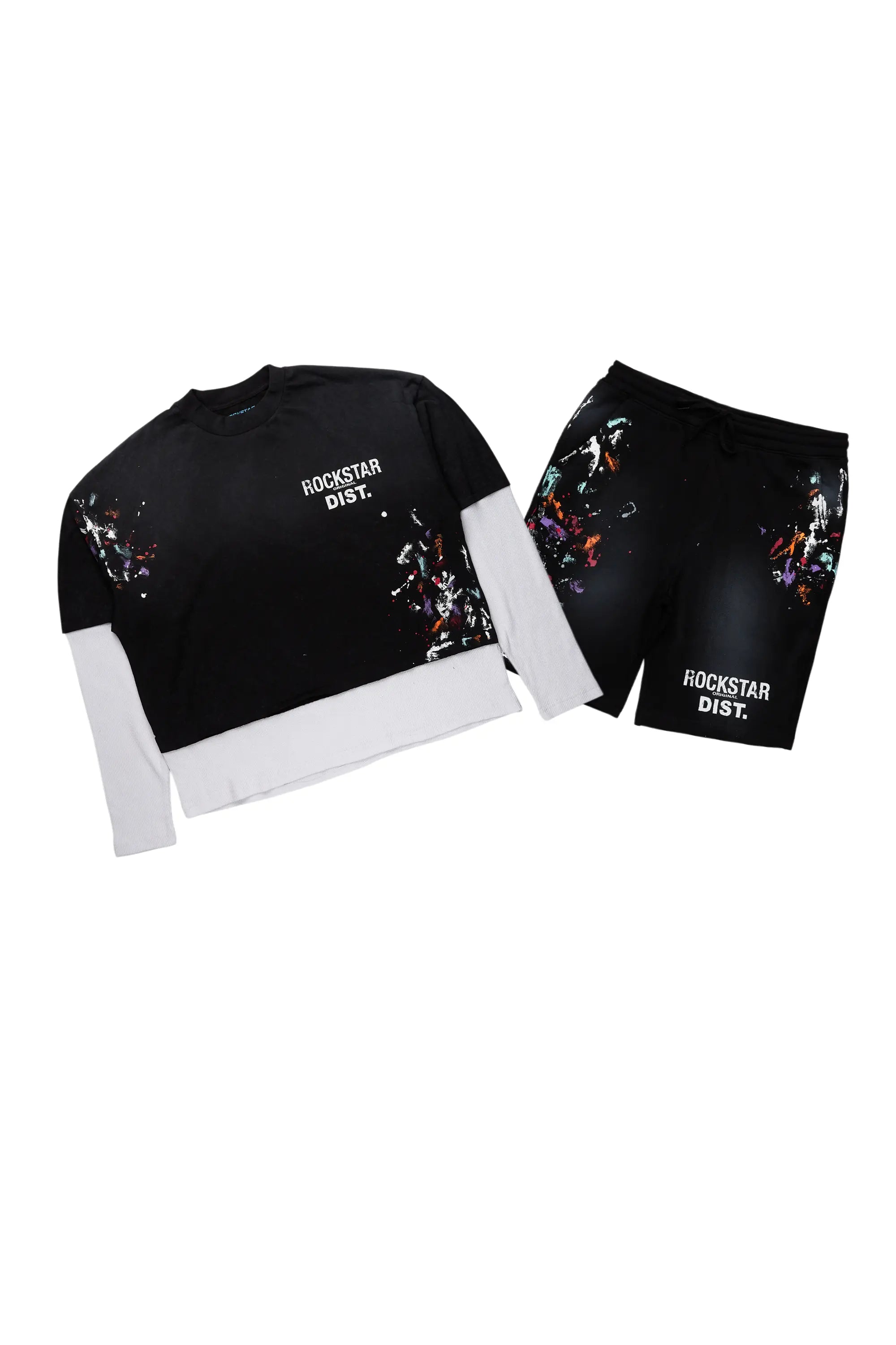 Darien Black Double Layer T-Shirt Short Set