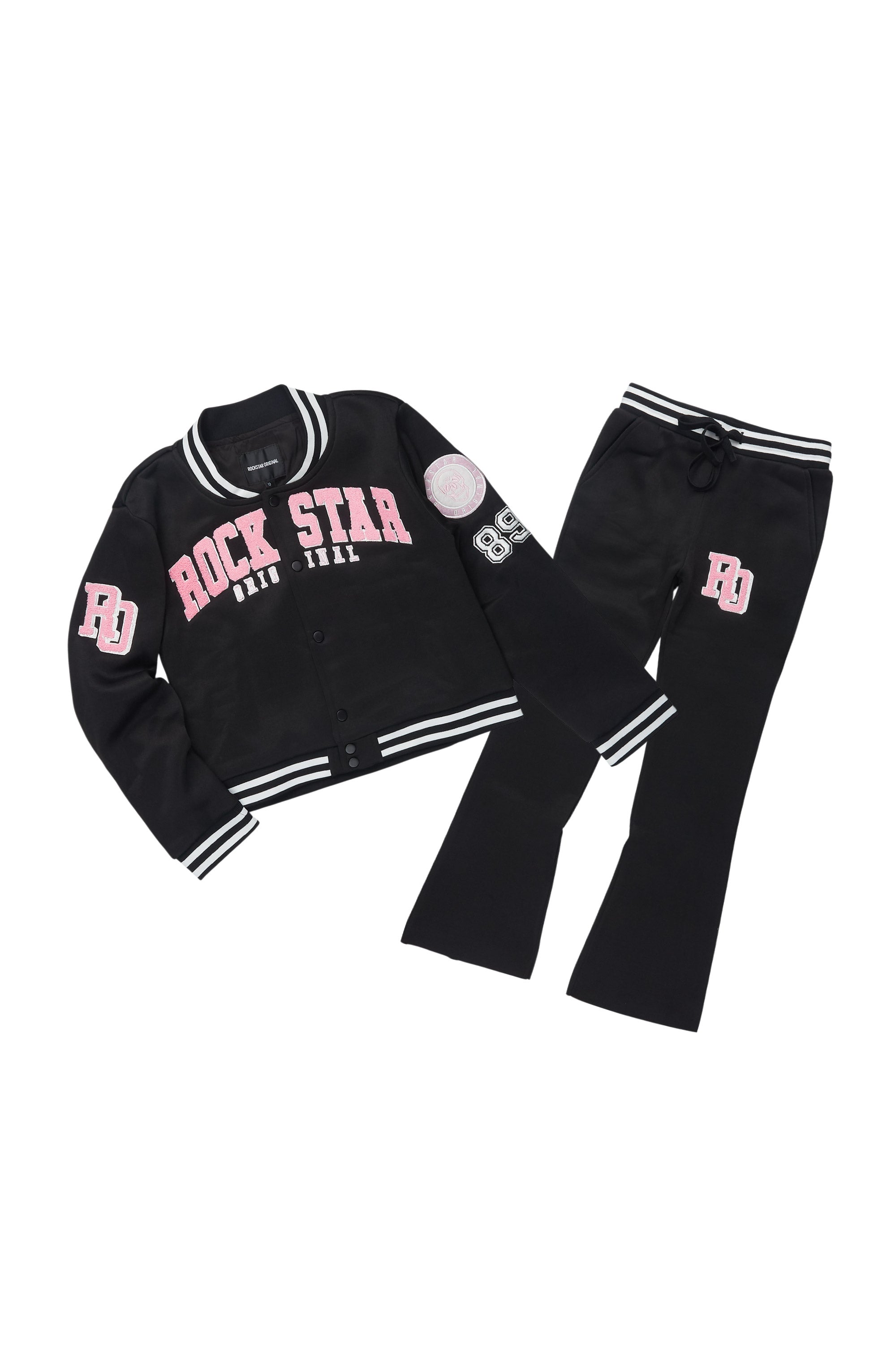 Girls Esmeralda Black Fleece Super Stacked Flare Track Set