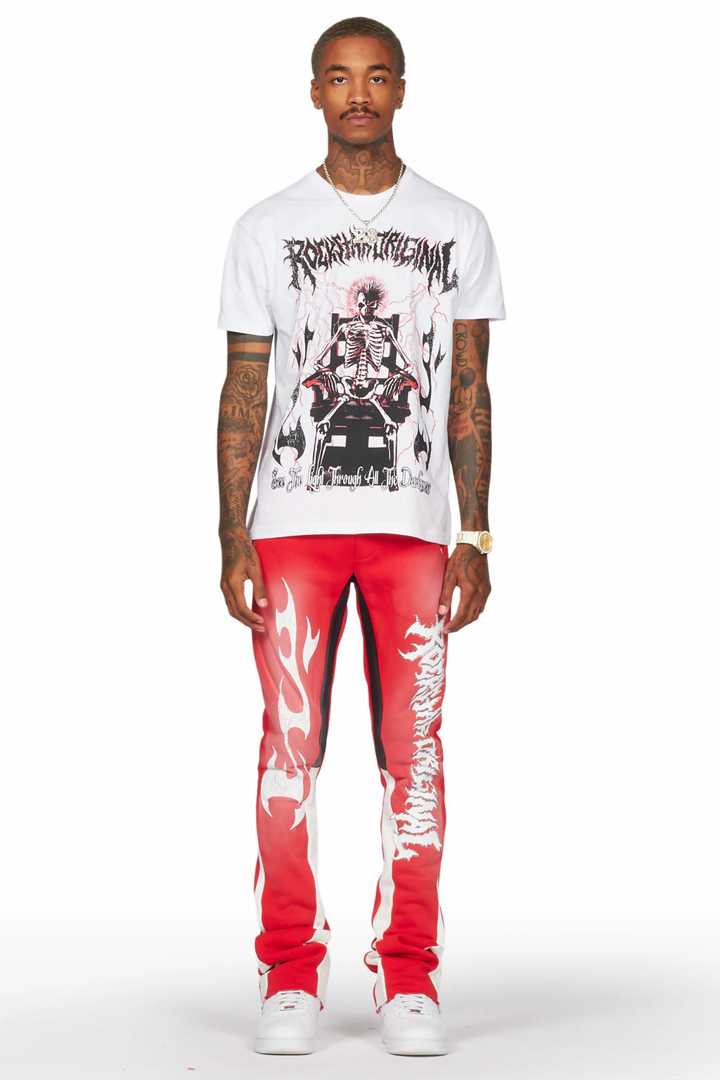 Deathrow White/Red T-Shirt/Stacked Flare Pant Set