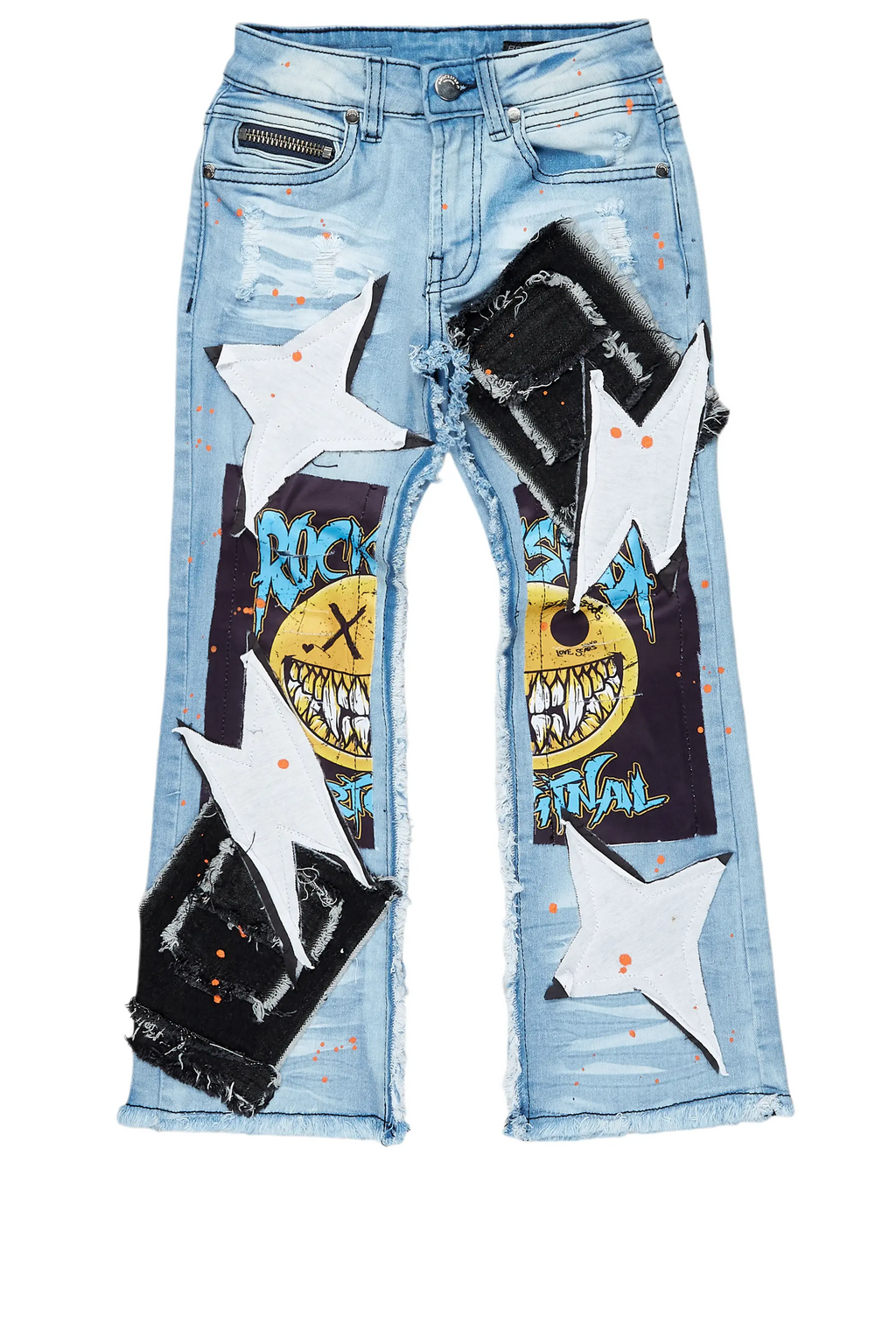 Boys Fraust Blue Patchwork Stacked Flare Jean