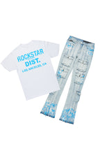 Quentin White/Blue T-Shirt/Stacked Flare Jean Set