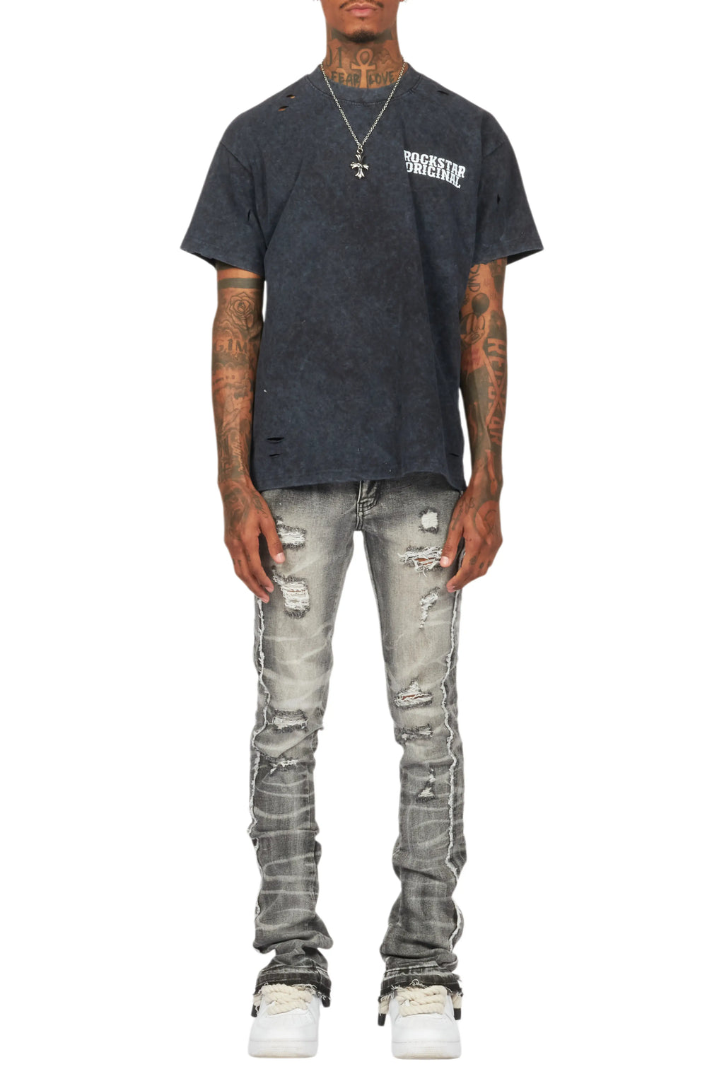 Rugged Black Stacked Flare Jean