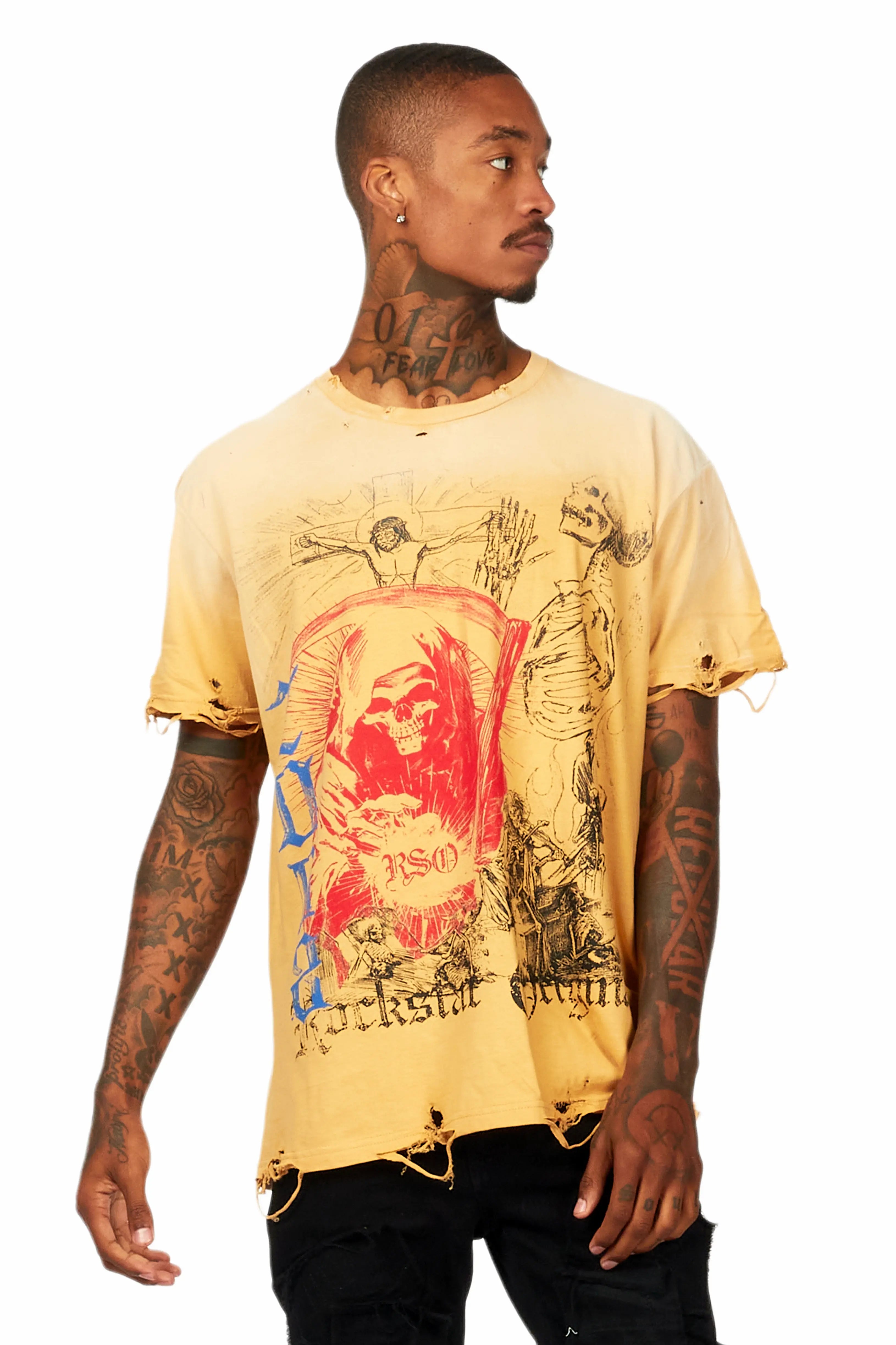 Jesusave Beige Oversized Graphic T-Shirt