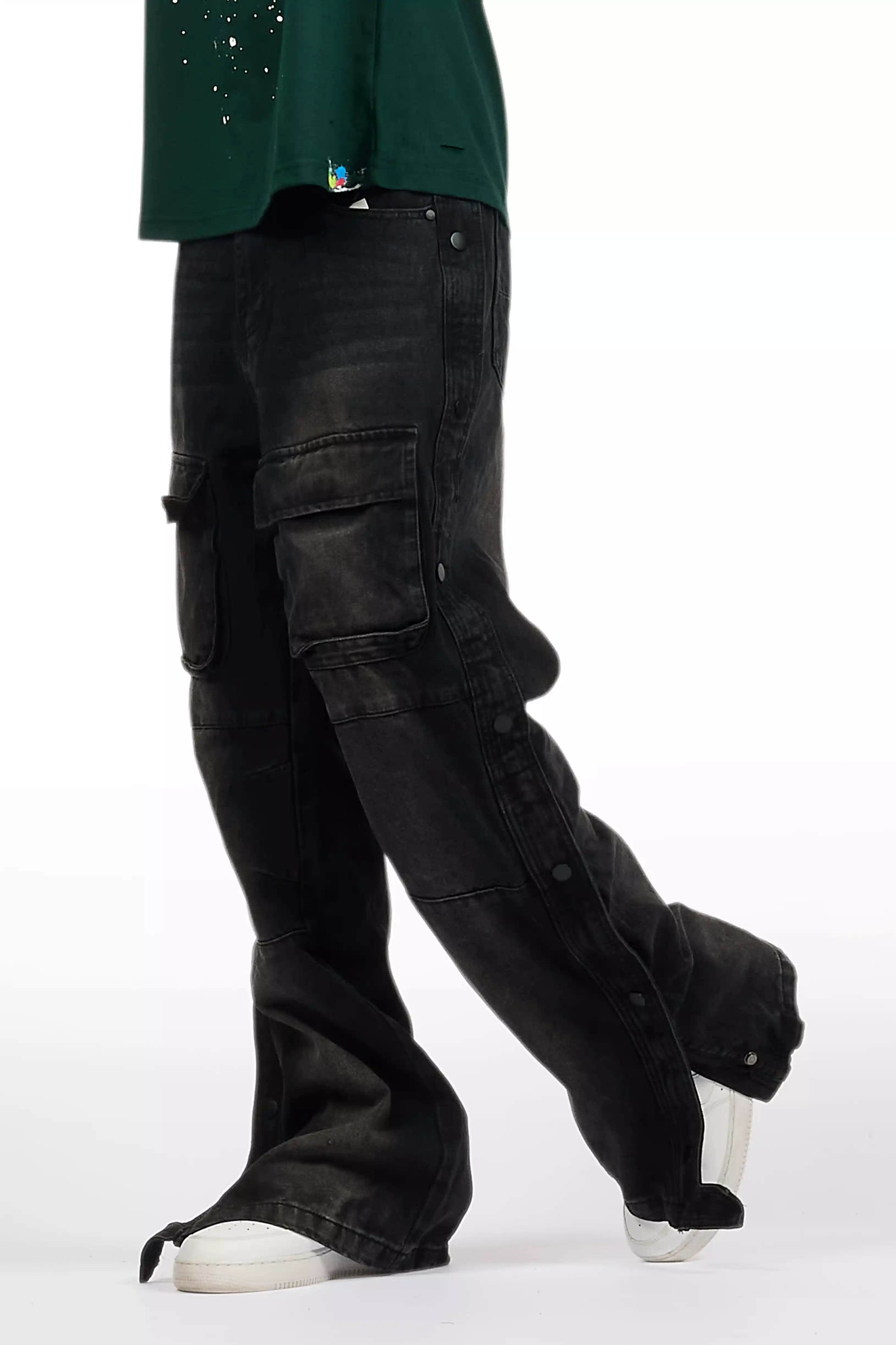 Yuri Dark Grey Stacked Cargo Flare Jean