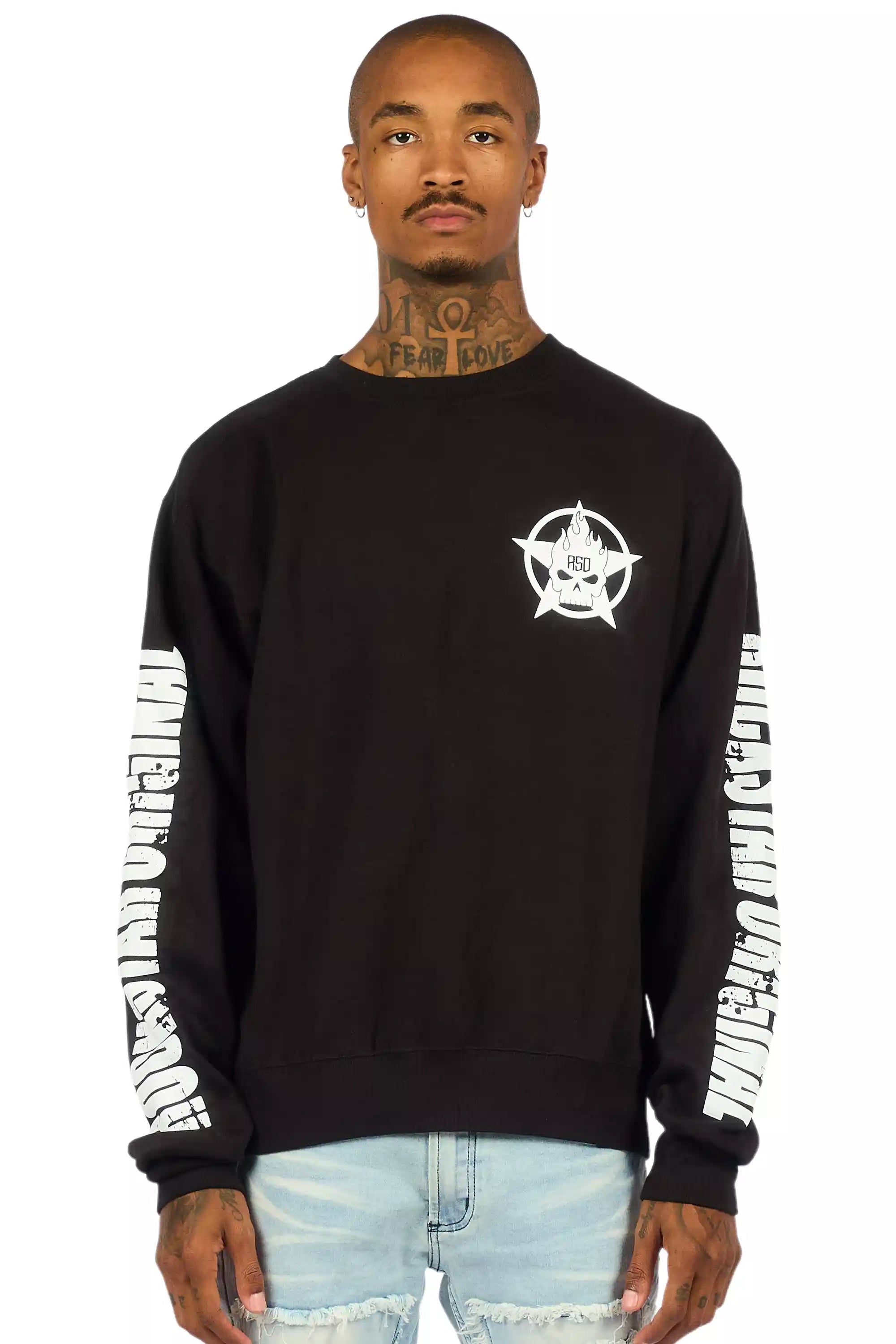 Keve Black/White Graphic Crewneck Sweatshirt