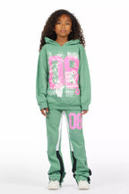 Girls Kammy Sage/Pink Hoodie Stacked Track Set