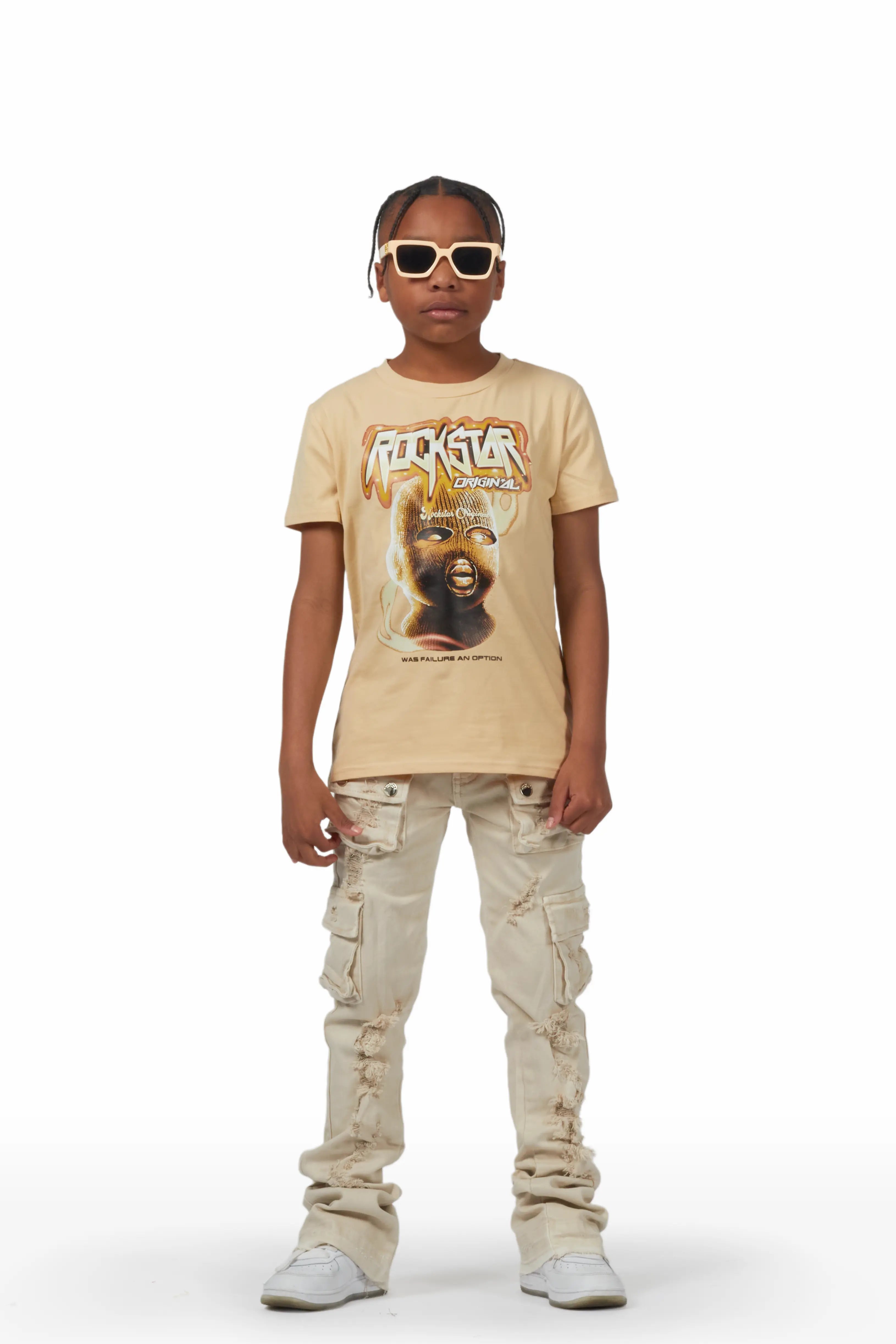 Boys Horace Beige T-Shirt/Super Stacked Flare Jean Set