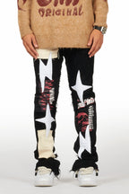 Vinson Black  Patchwork Stacked Flare Jean