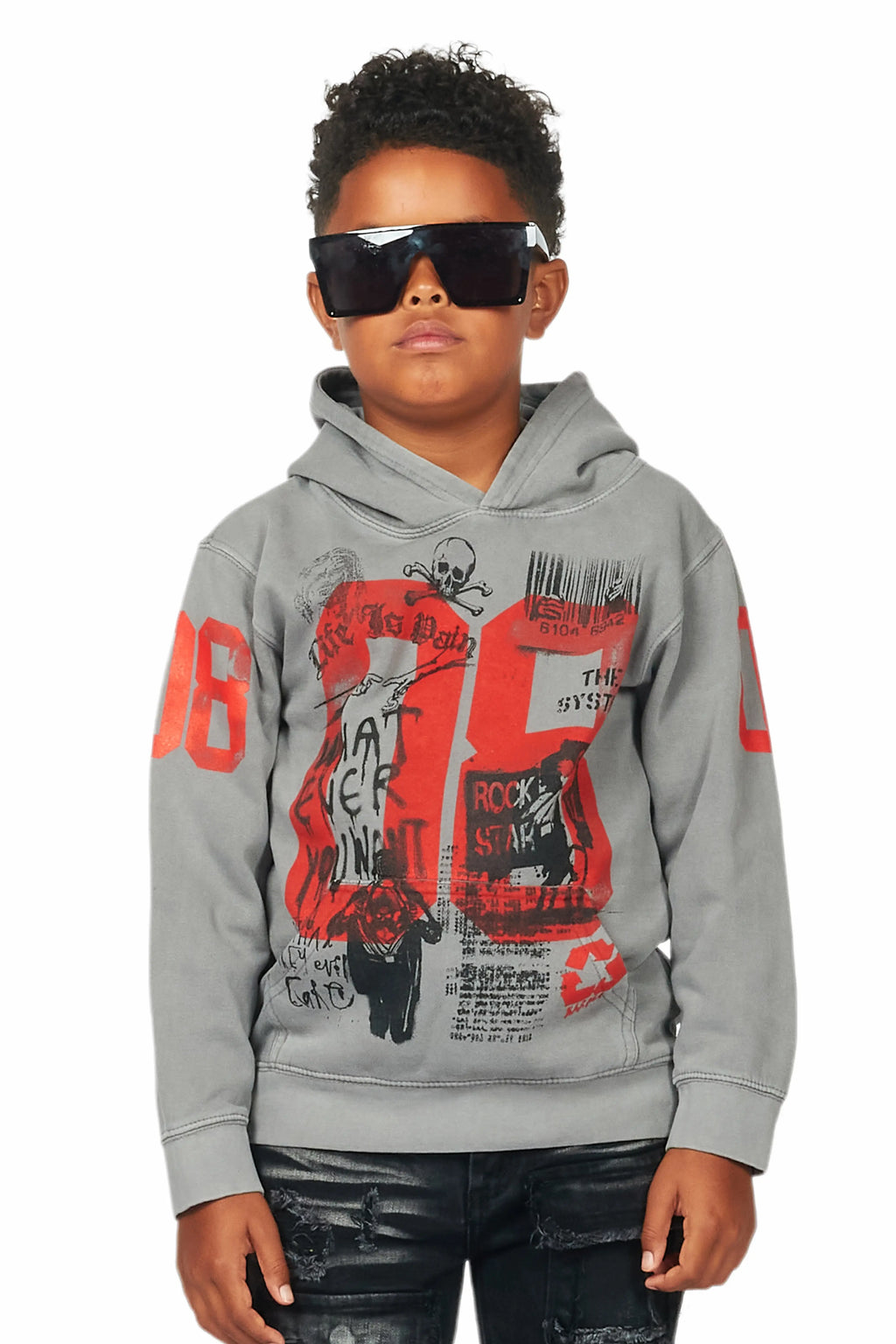 Boys Beau Vintage Grey Graphic Hoodie