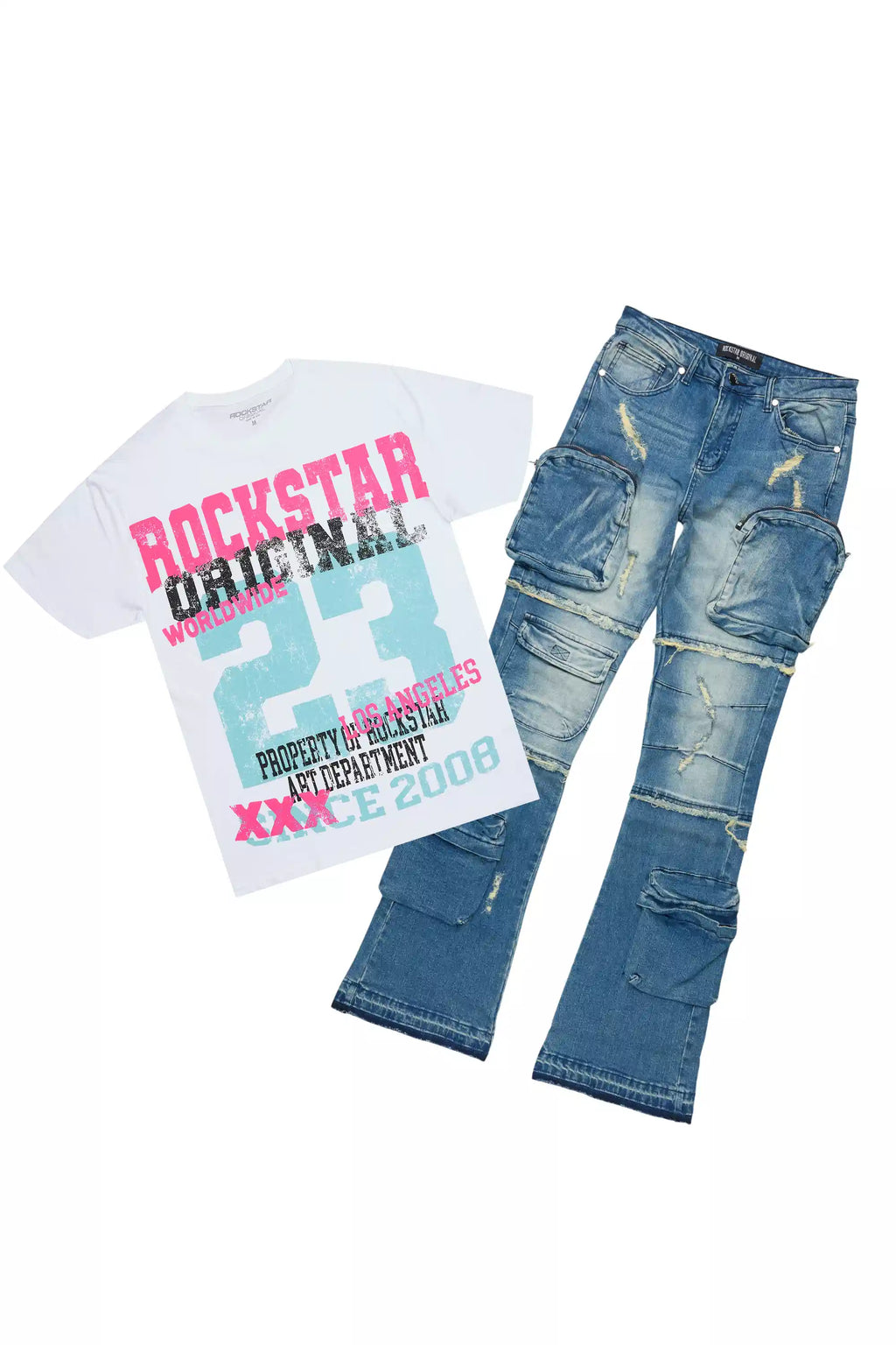 Jaleesia White Tee & Toniesha Dirty Blue Wash Jean Set