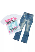 Jaleesia White Tee & Toniesha Dirty Blue Wash Jean Set