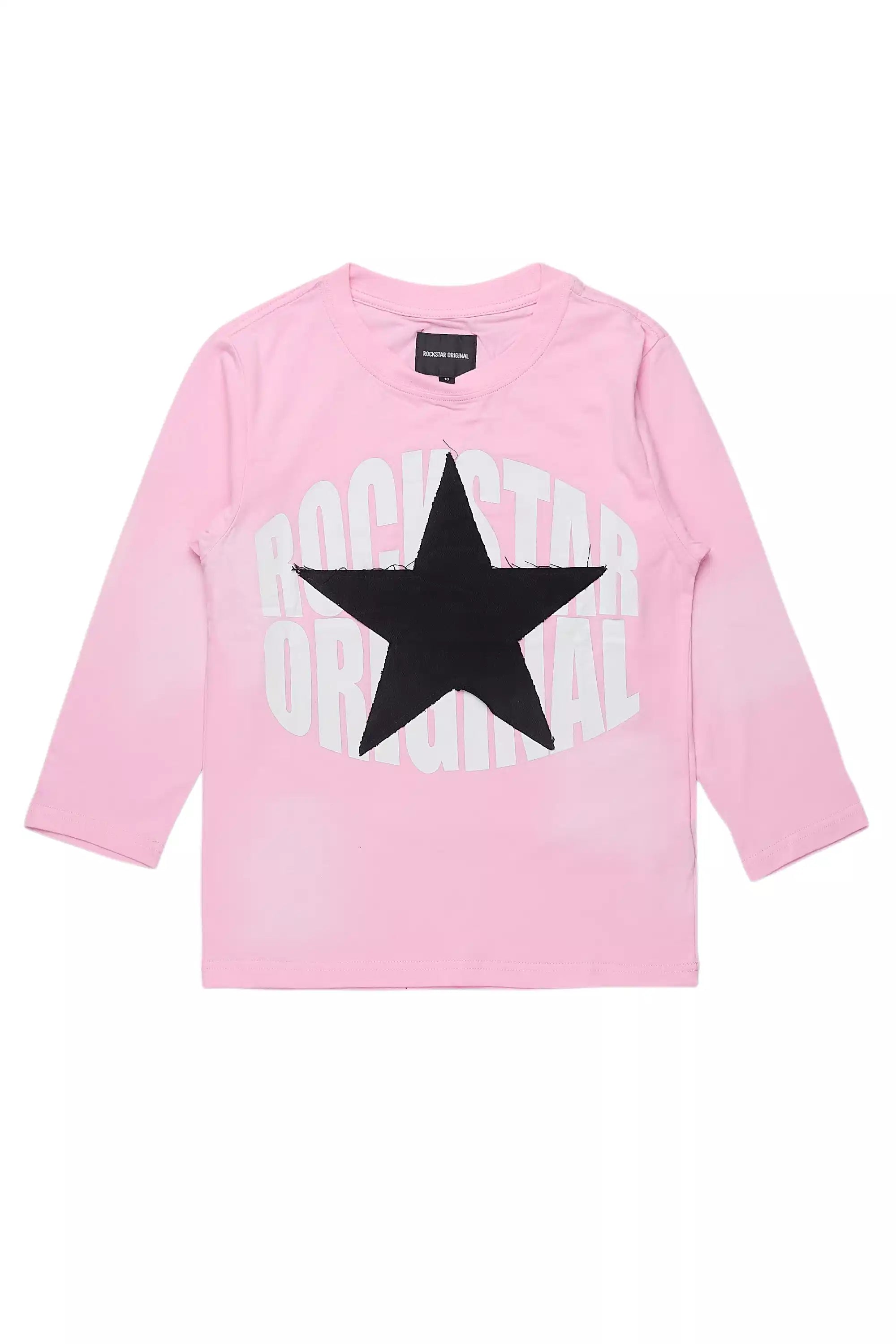 Girls Khaly L/S  pink/Black Graphic T-Shirt With Patch