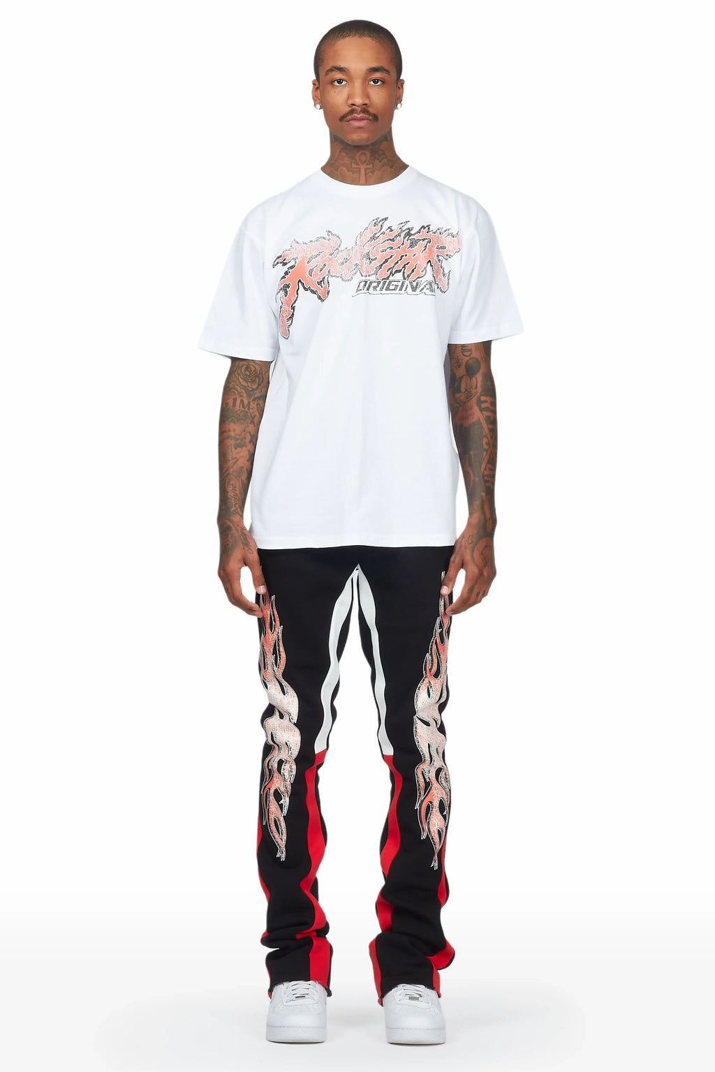 Yash White/Black T-Shirt Stacked Flare Track Set