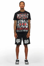 Racing Grung Black Graphic T-Shirt Short Set