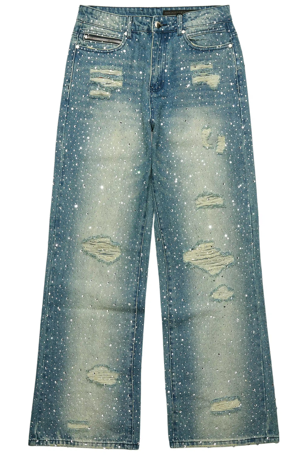 Discolite Rhinestone Medium Blue Baggy Jean