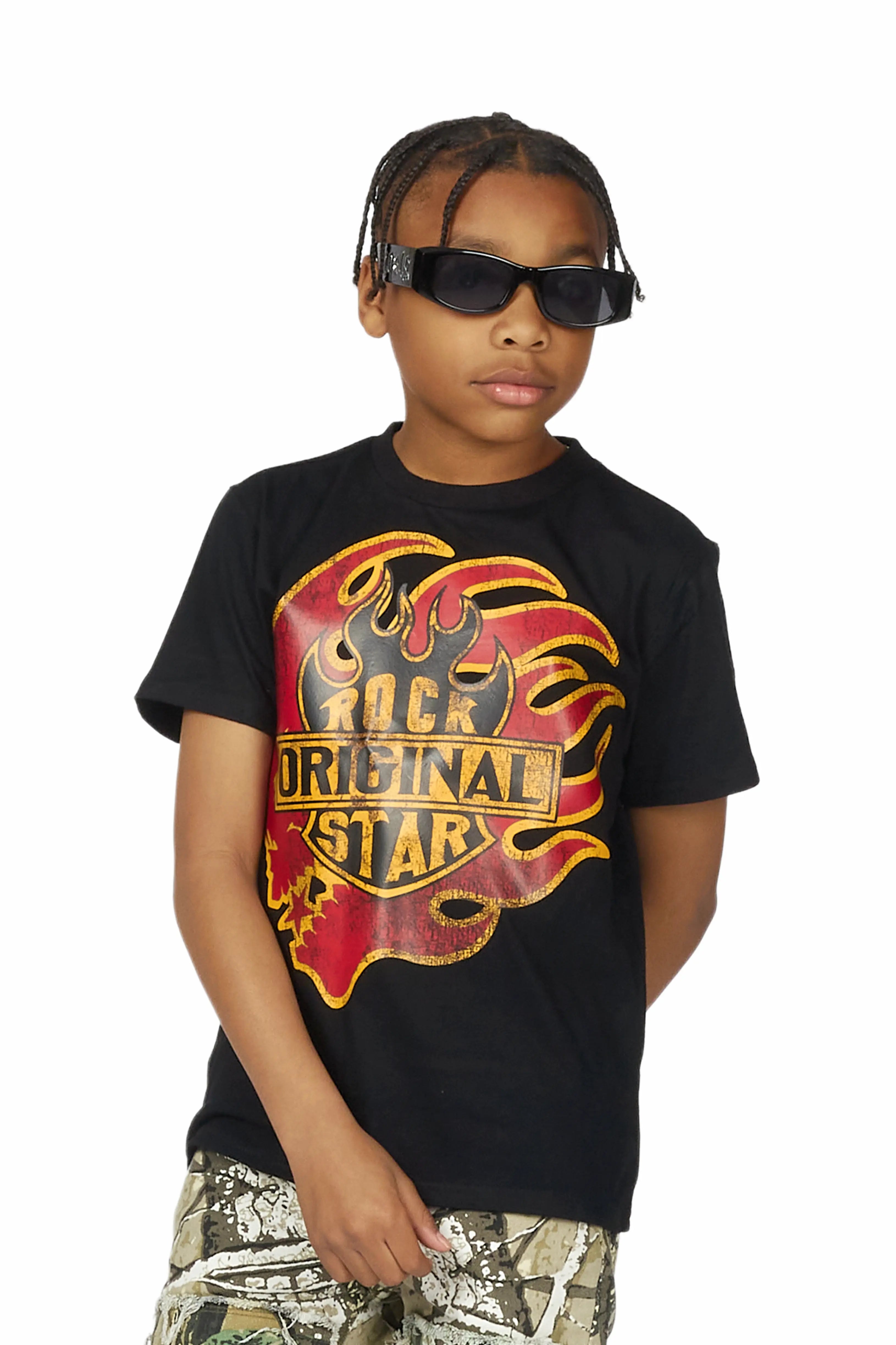 Boys Laran Black/Camo T-Shirt/Stacked Flare Jean