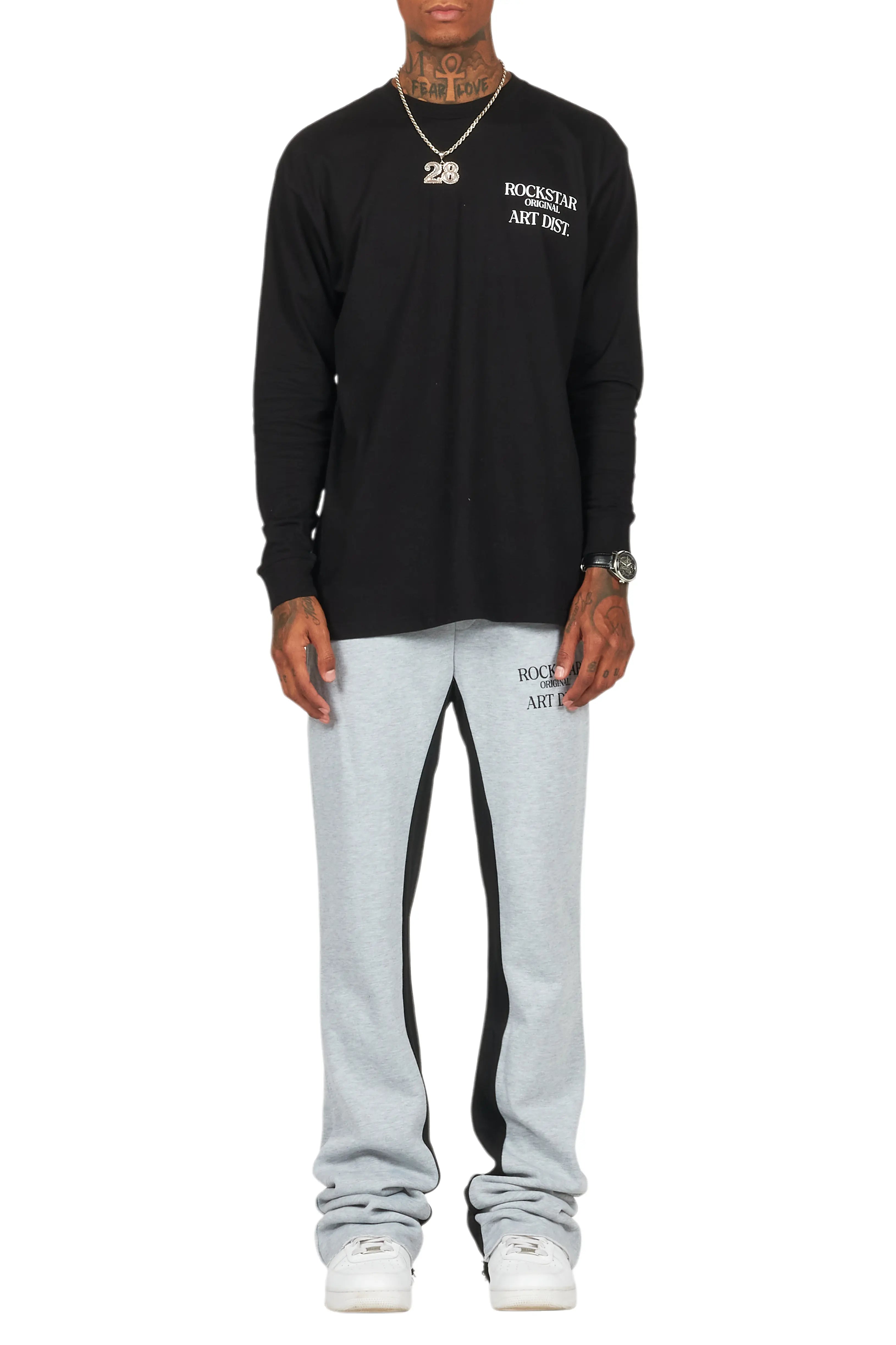 Briggs Black/Grey Long Sleeve T-Shirt/Baggy Pant Set