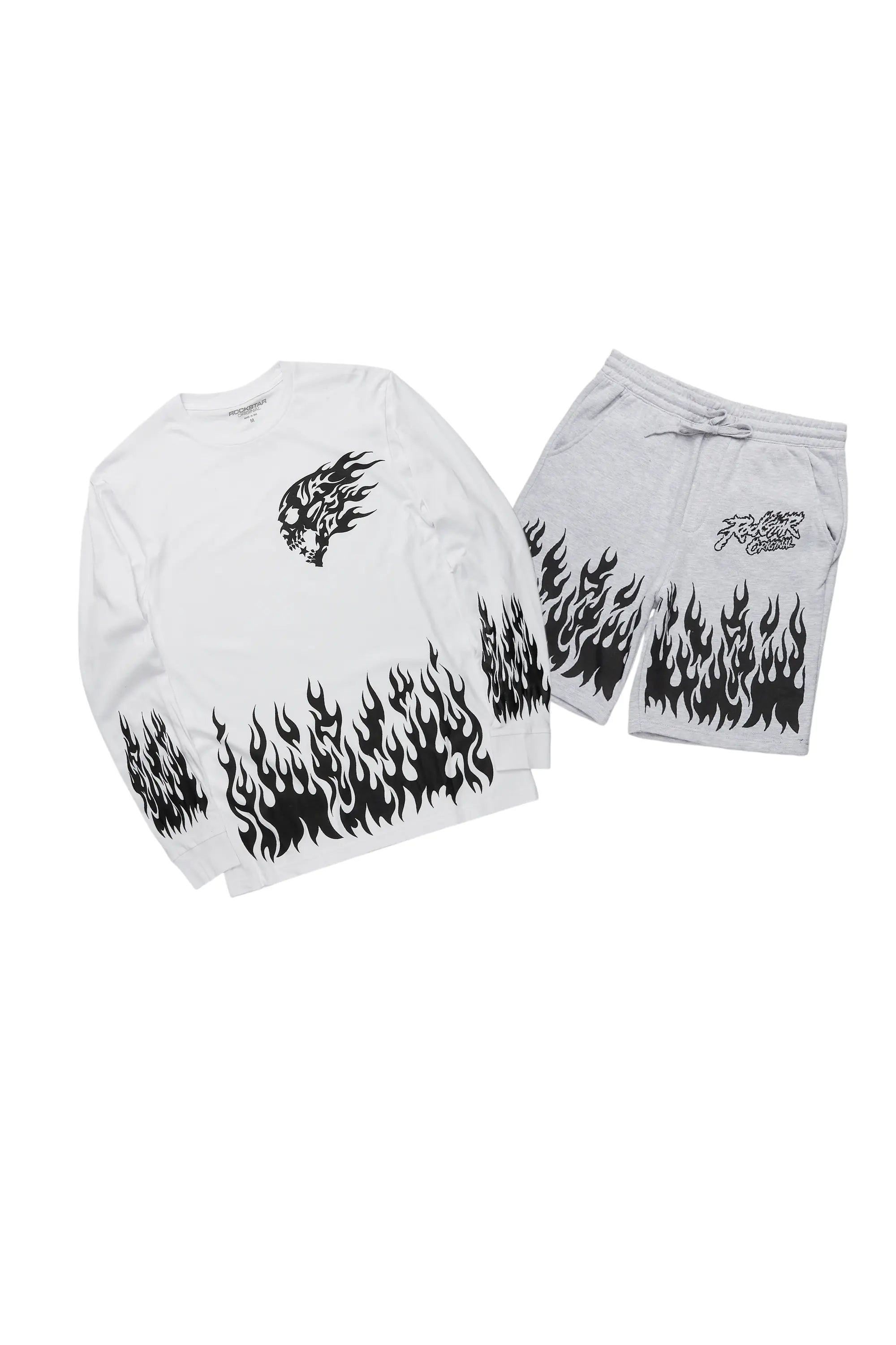 Bubble White/Grey Long Sleeve T-Shirt Short Set