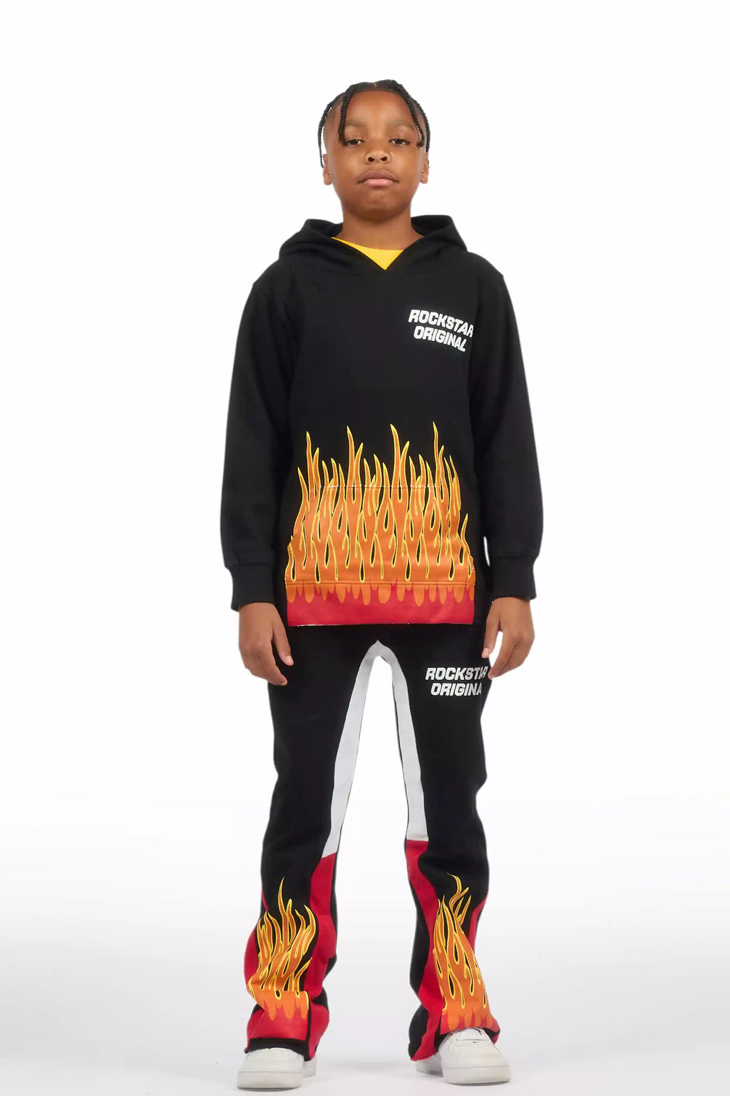 Boys Roeland Black/Red Stacked Flare Pant Set