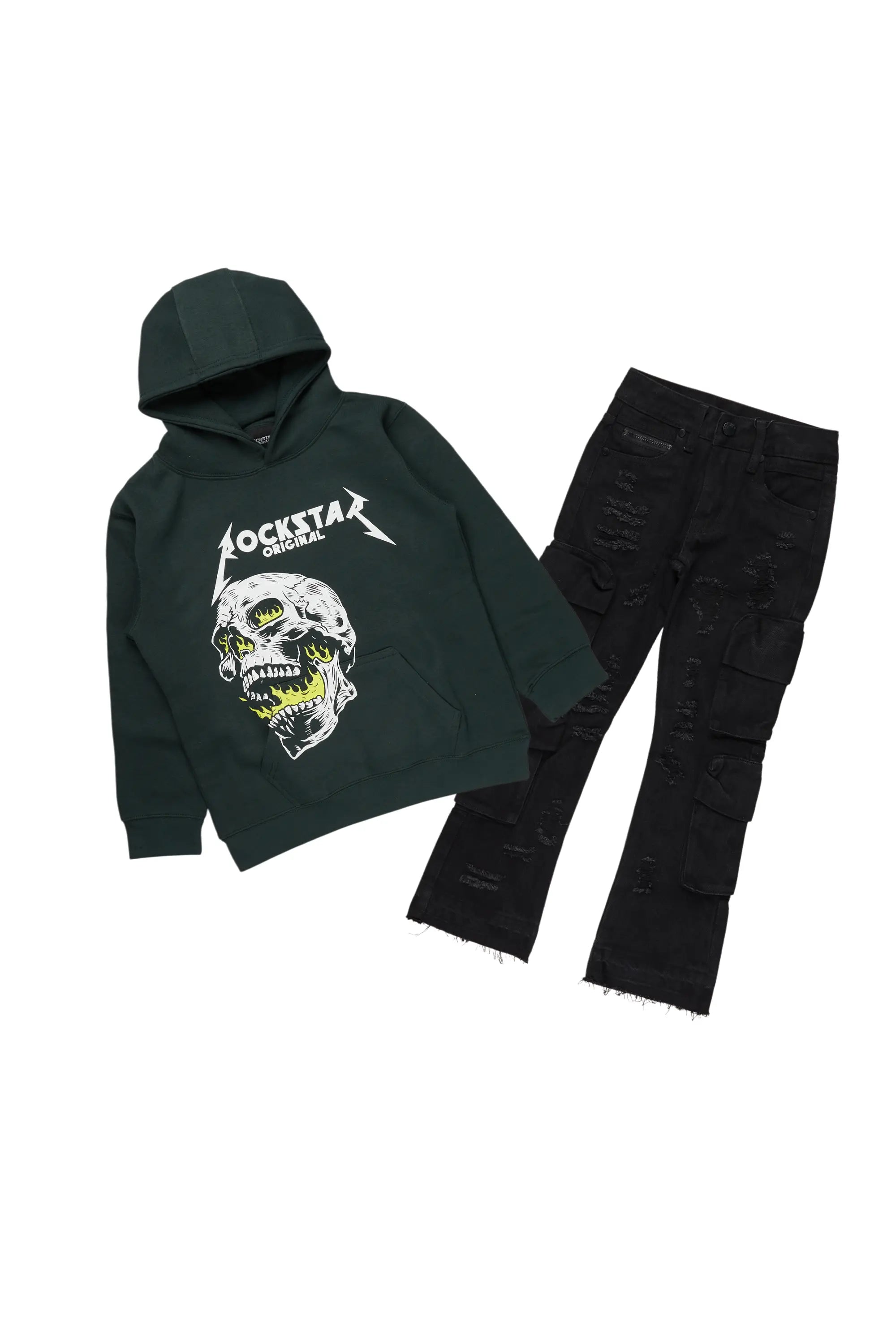 Boys Hassan Dark Green Hoodie/Baggy Fit Jean Set