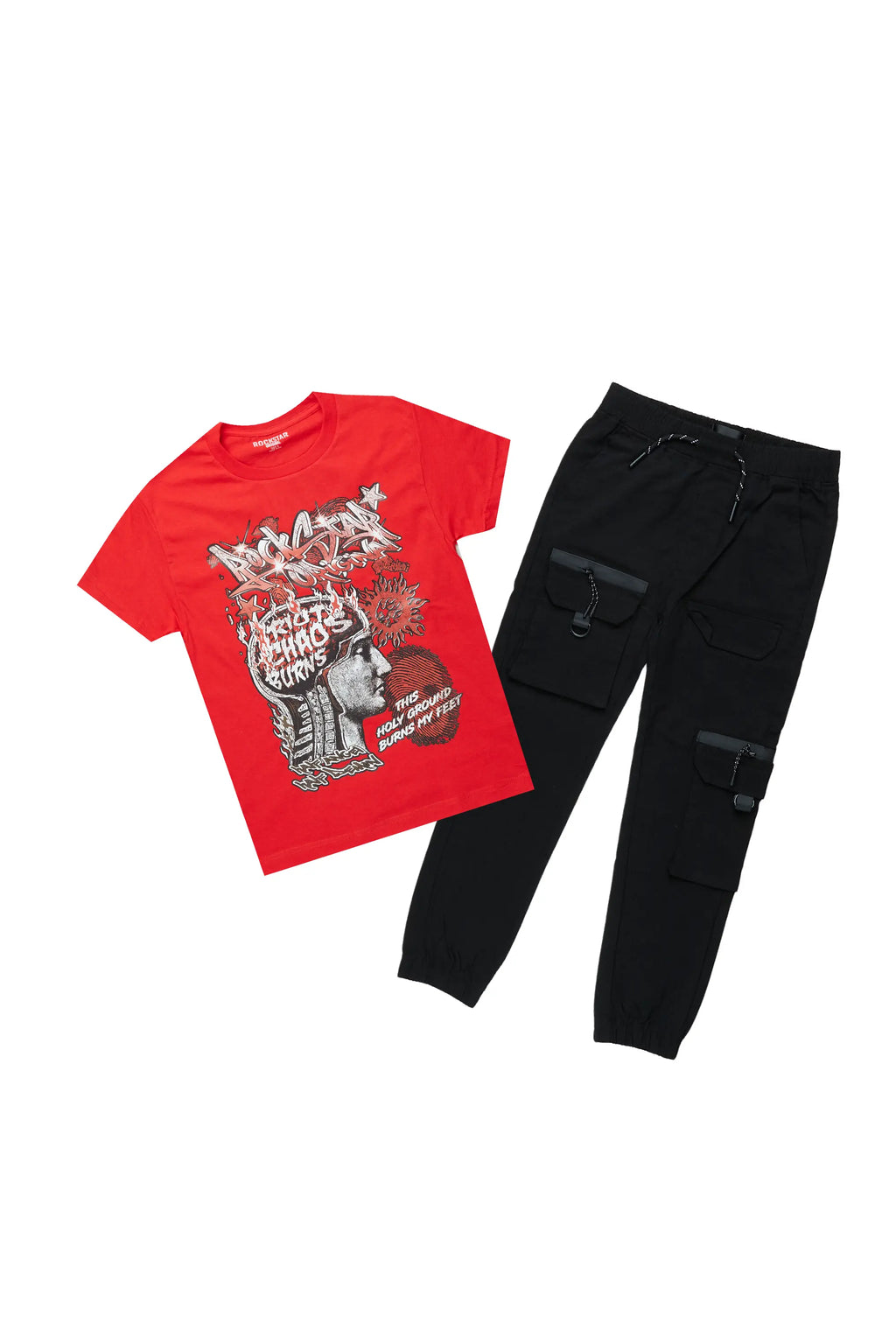 Boys Zach Red/Black T-Shirt Cargo Pant Set