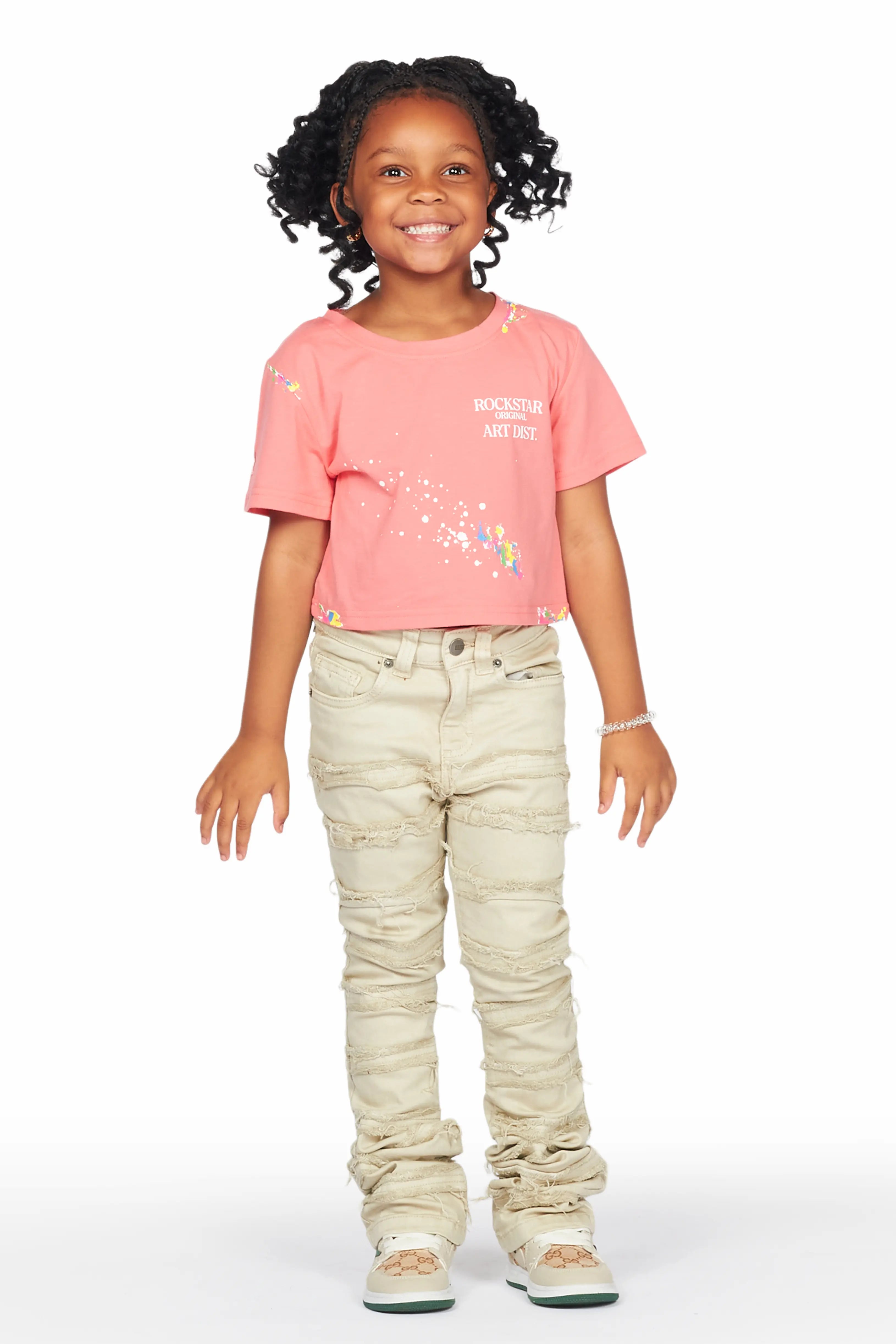 Girls Aynna Cream Stacked Flare Jean