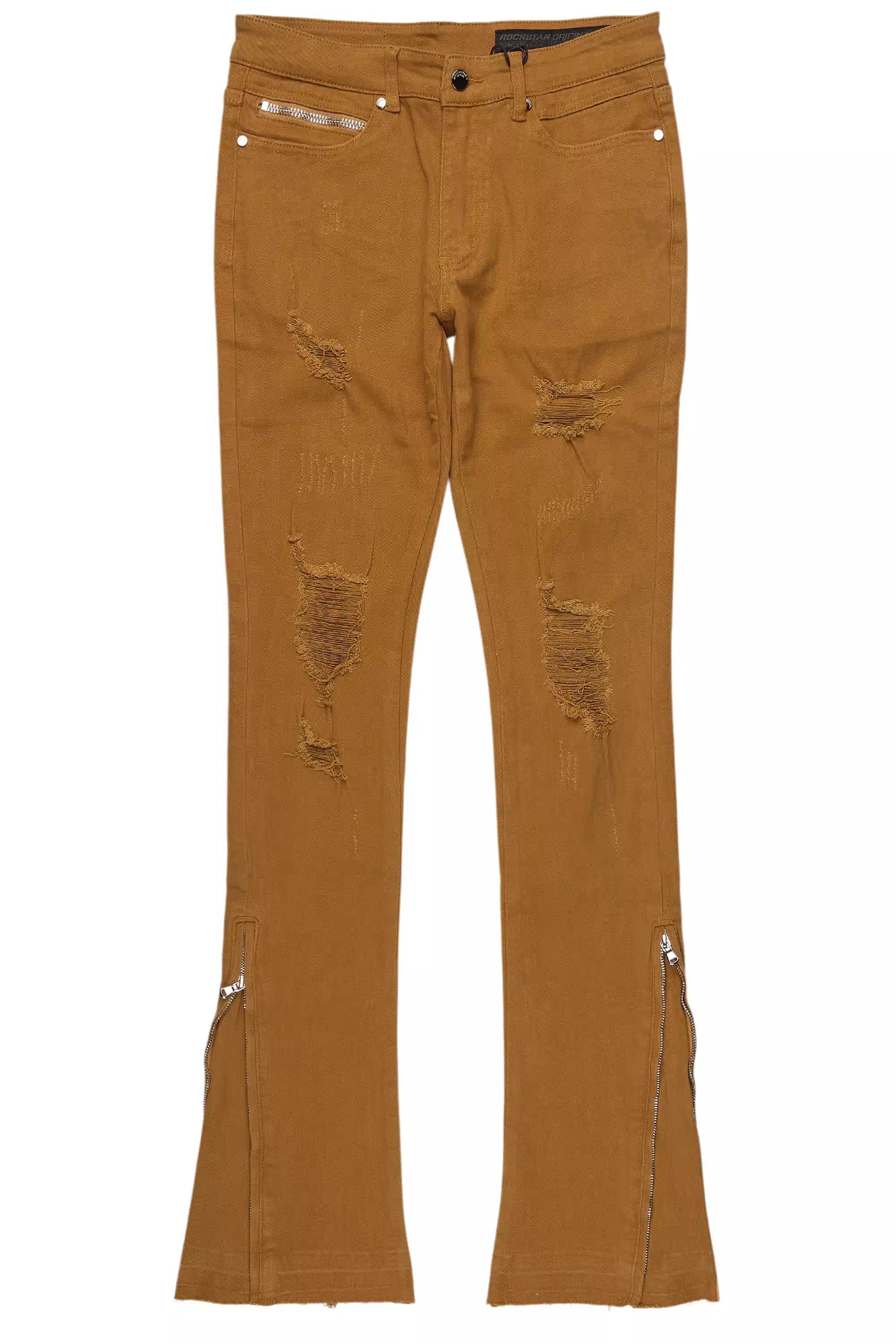 Jaymes Beige Stacked Flare Jean