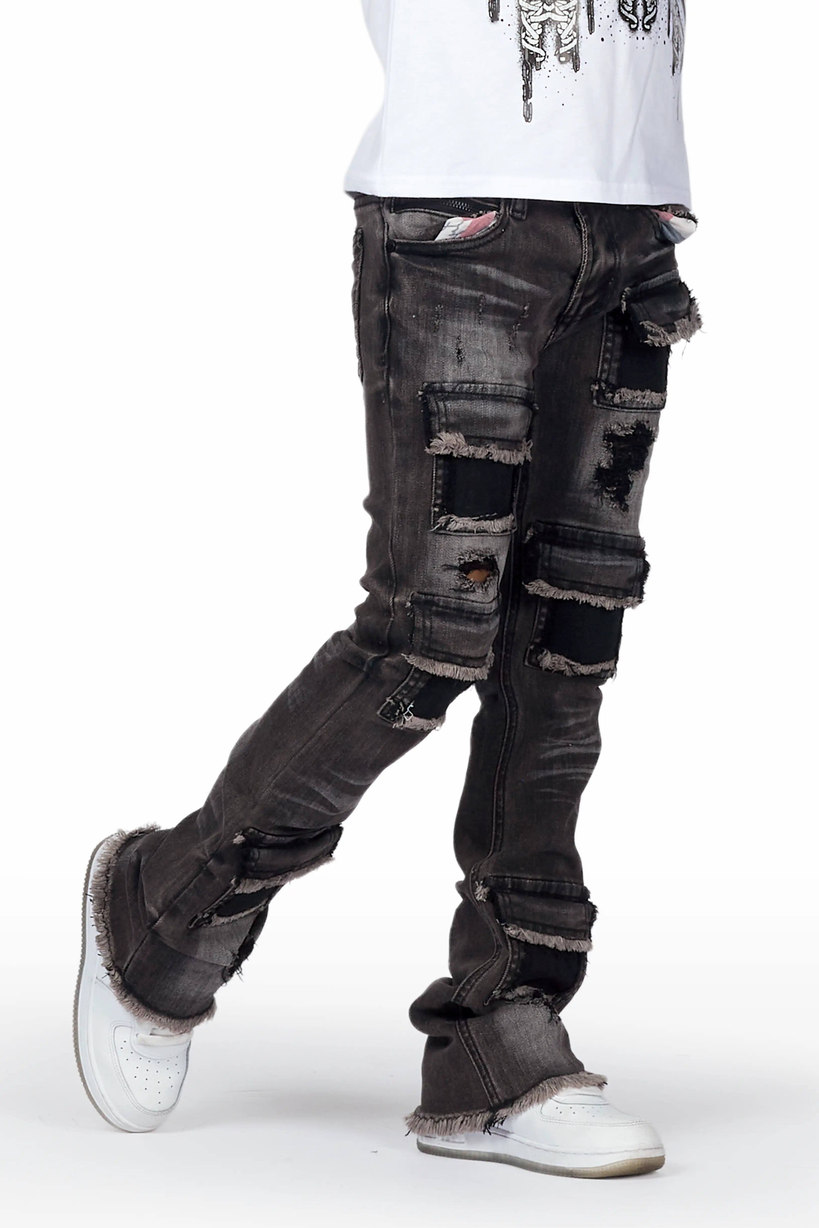 Boys Uzziel White T-Shirt/Super Stacked Flare Jean