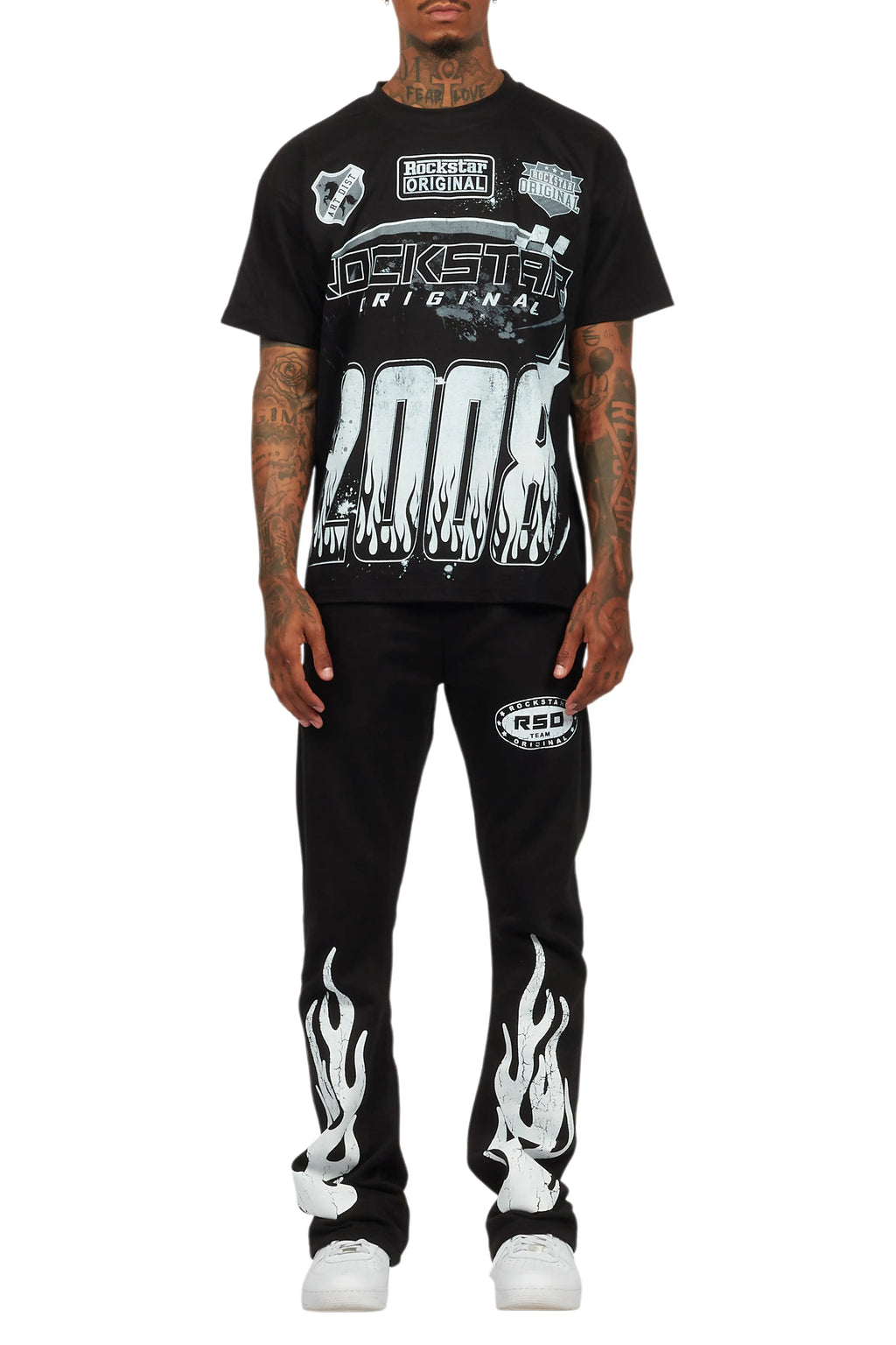 Amos Black/White T-Shirt/Stacked Flare Track Set