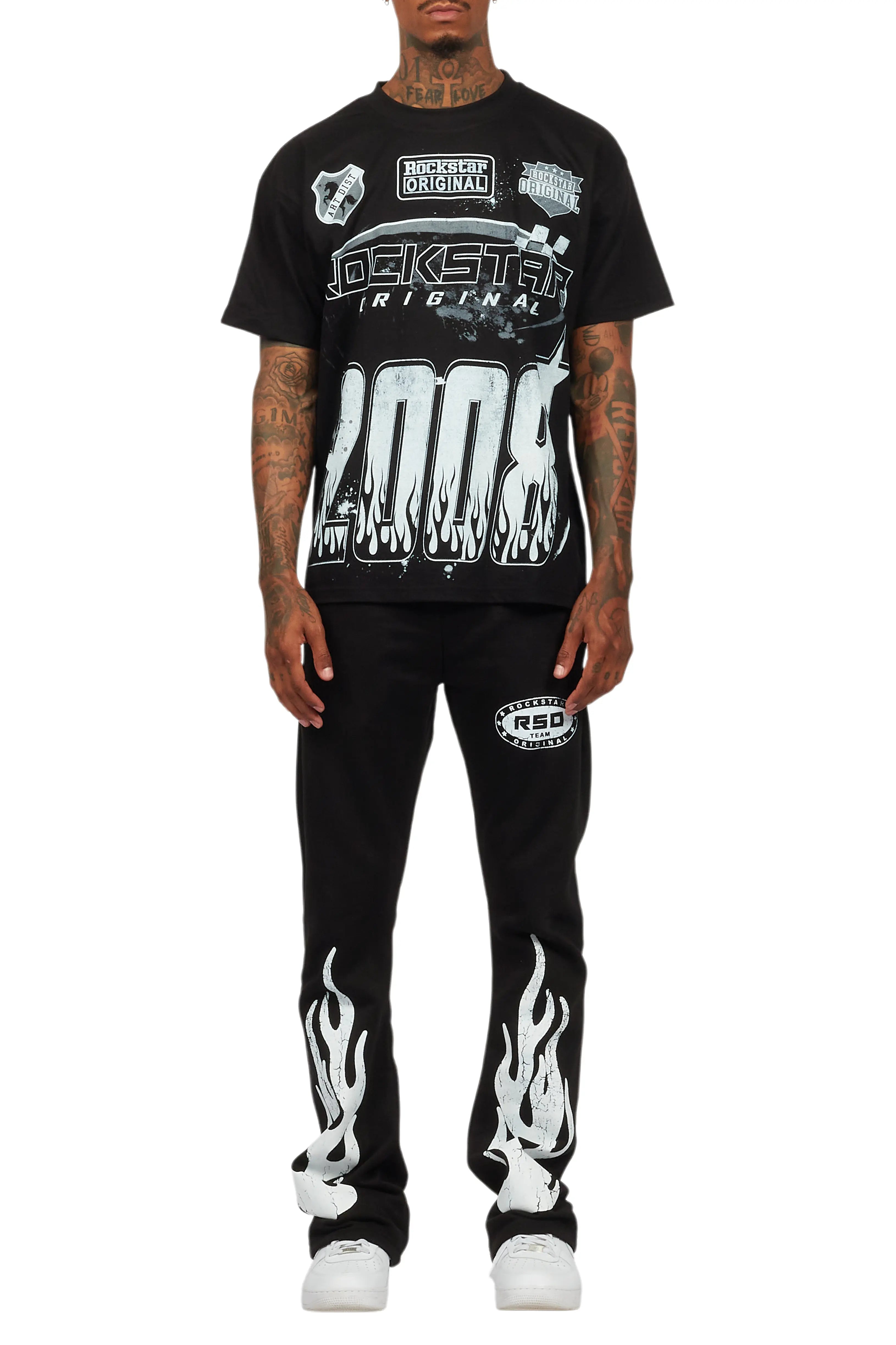 Amos Black/White T-Shirt/Stacked Flare Track Set