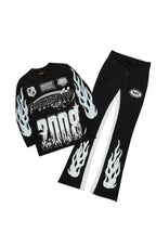 Amos Black/White Long Sleeve T-Shirt/Stacked Baggy Pant Set