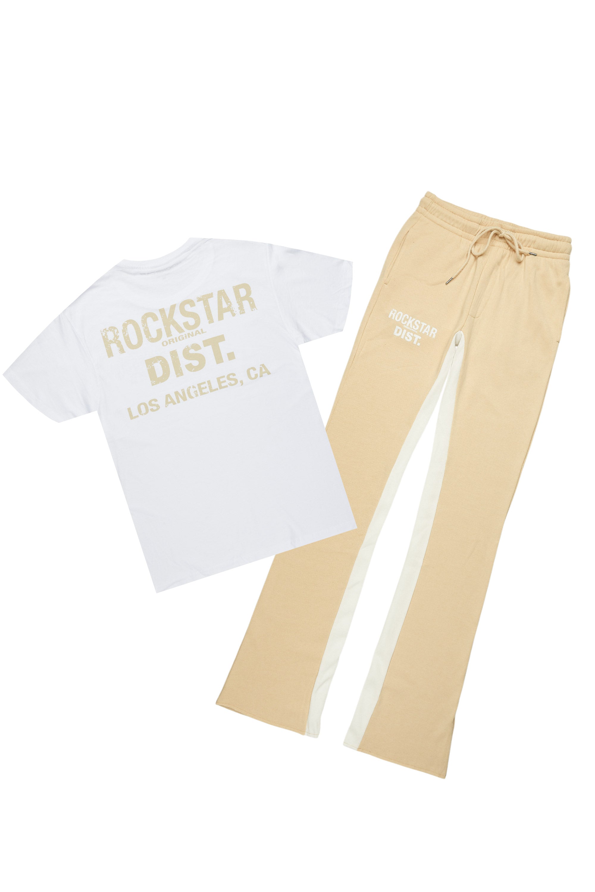 Lake White/Beige T-Shirt/Stacked Baggy Track Pant Set