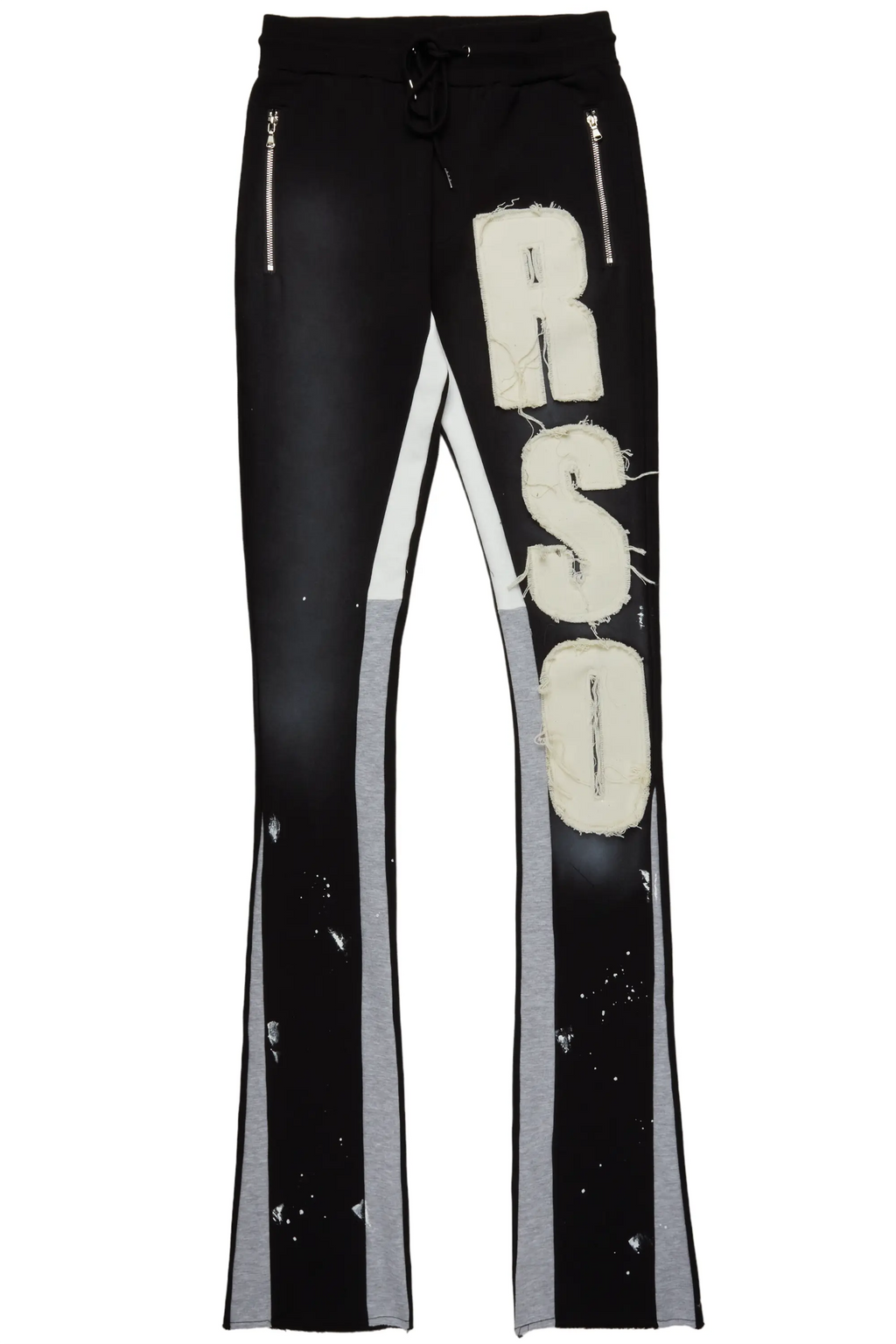 Acotas Black/Beige Patchwork Super Stacked Flare Pants