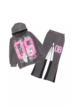 Girls Kammy Vintage Grey/Pink Hoodie Stacked Track Set