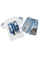 Grill White/Blue Tapestry T-Shirt/Denim Short Set