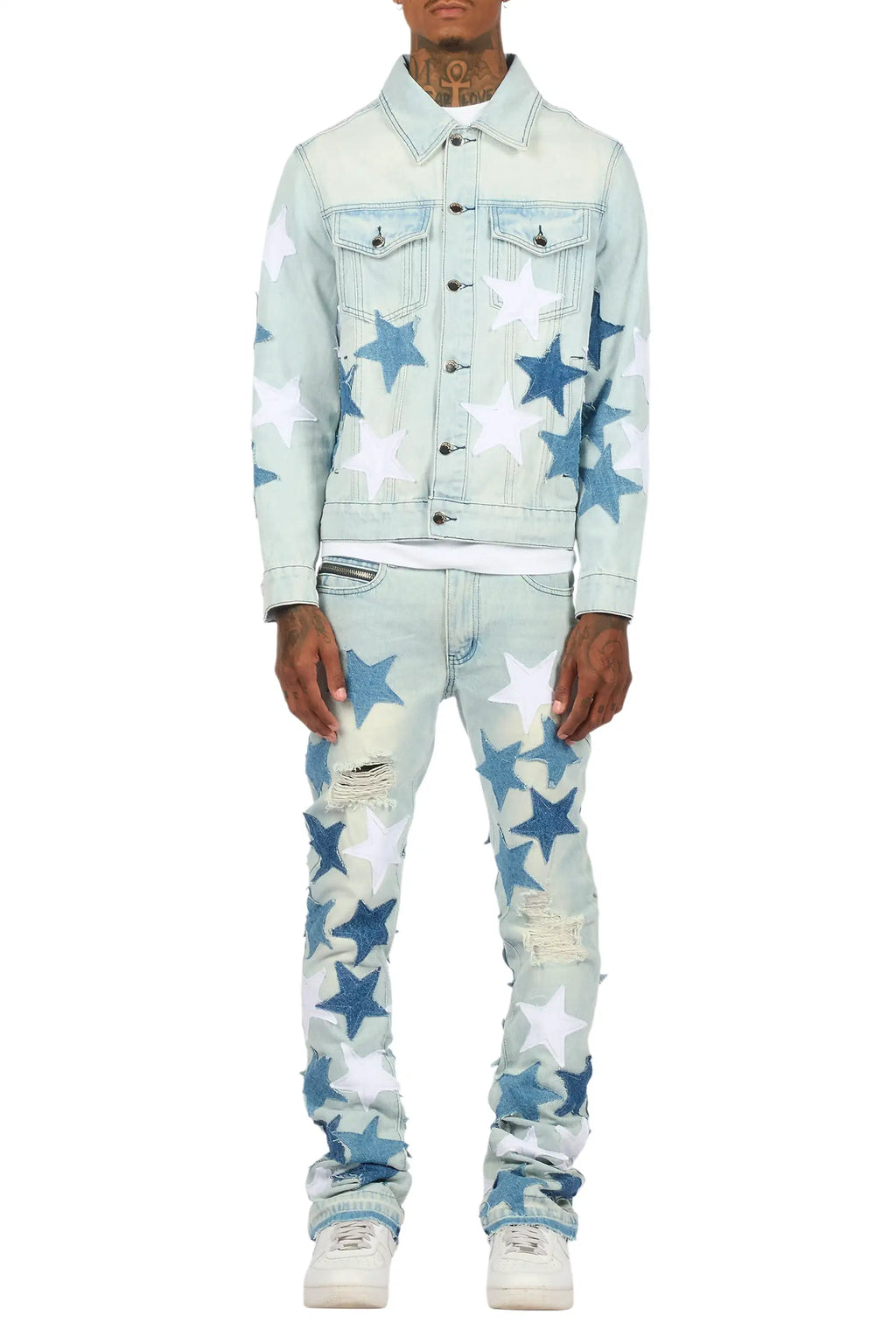 Starlane Light Blue Denim Jacket/Stacked Flare Jean Set