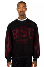 Zyric Black/Red Rhinestone Crewneck Sweatshirt