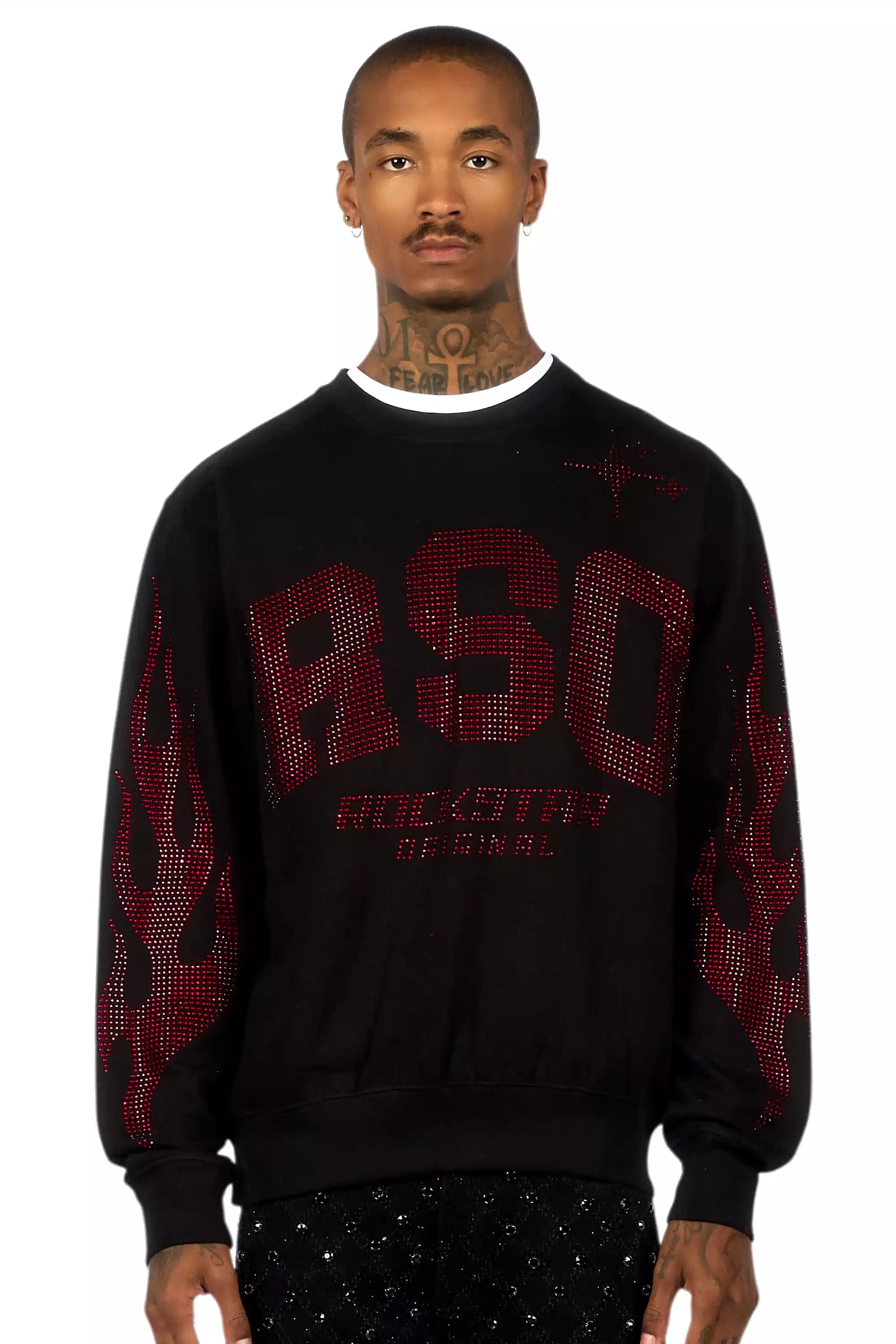 Zyric Black/Red Rhinestone Crewneck Sweatshirt