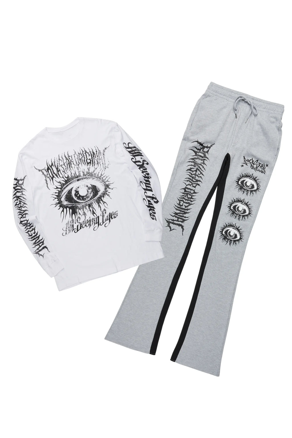 All Seeing Eyes White/Grey Long Sleeve T-Shirt/Baggy Pant Set