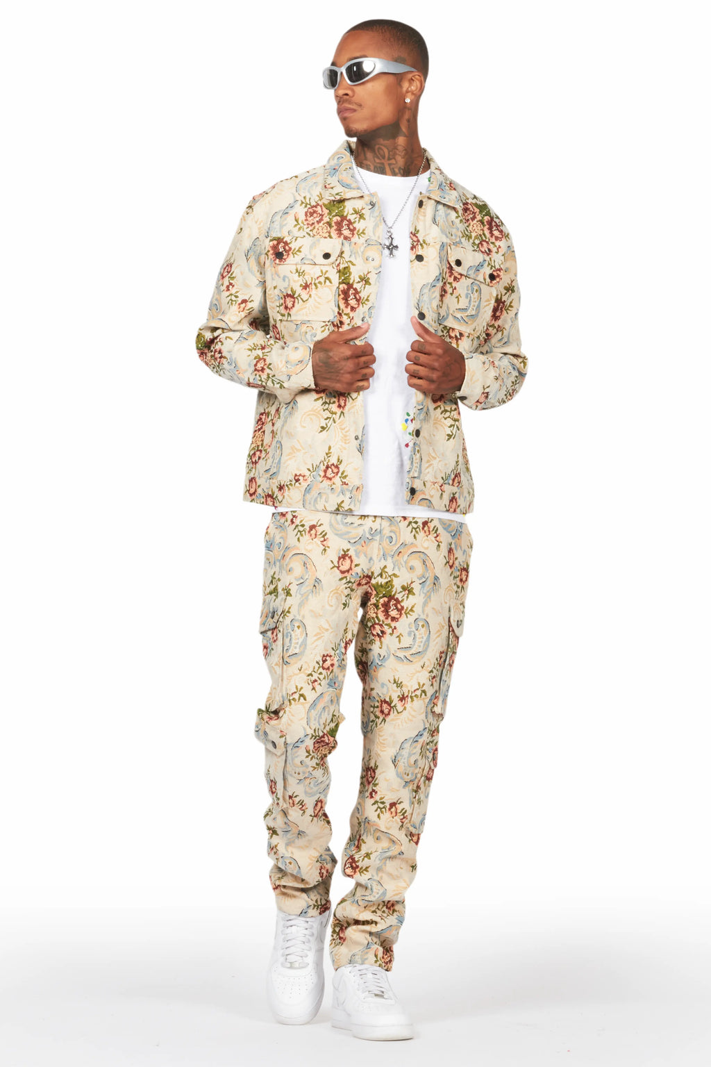 Kader Beige Multi Tapestry Cargo Jean