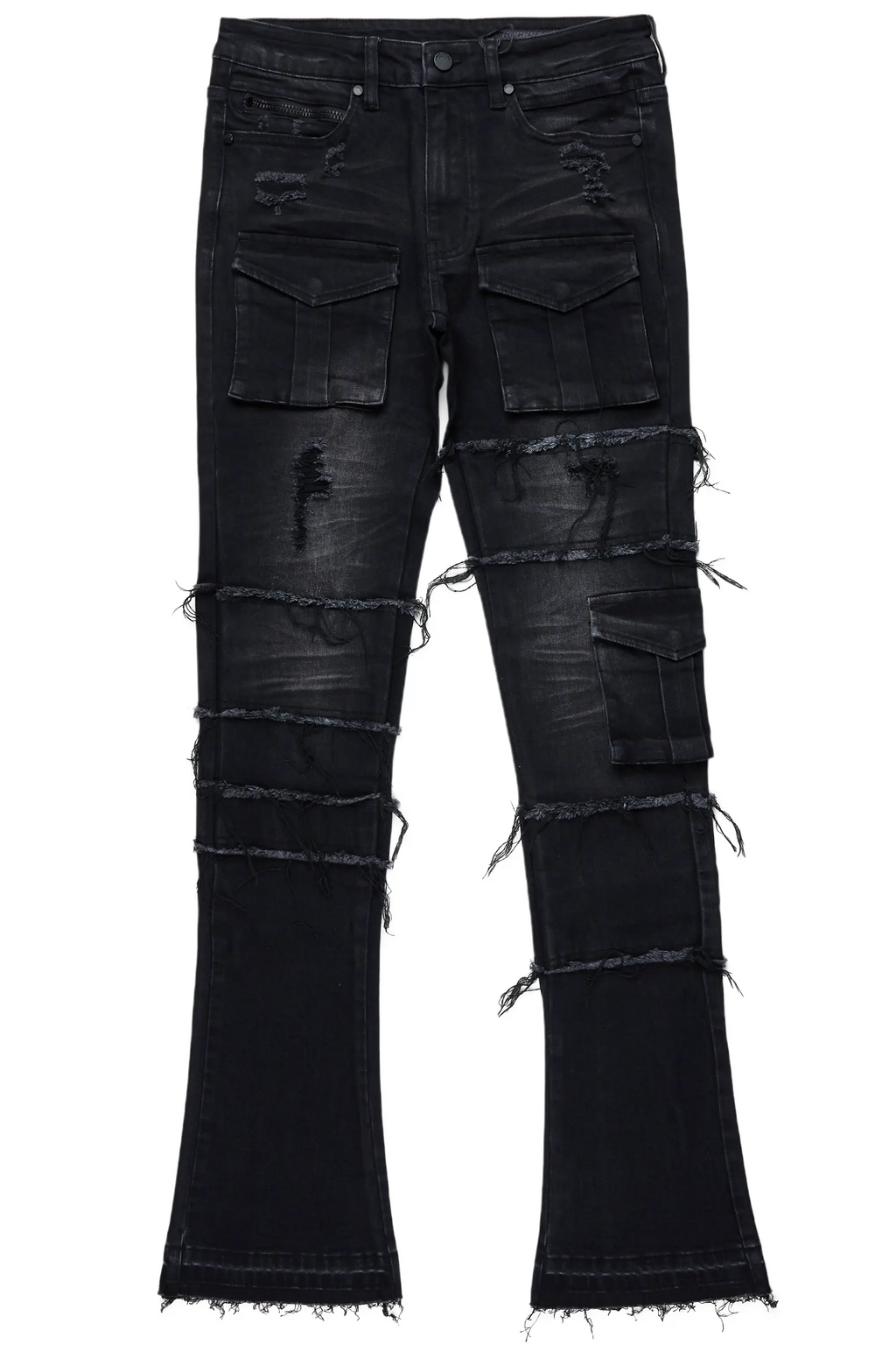 Folant Black Stacked Cargo Flare Jean