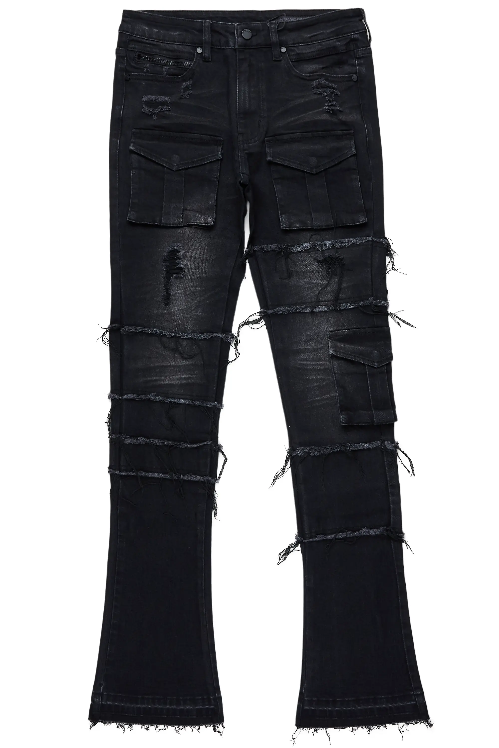 Folant Black Stacked Cargo Flare Jean