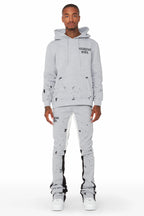 Raffer Grey/White Hoodie/Stacked Flare Pant Set