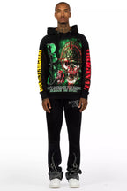 Pyrel Black/Silver Rhinestone Stacked Flare Pant