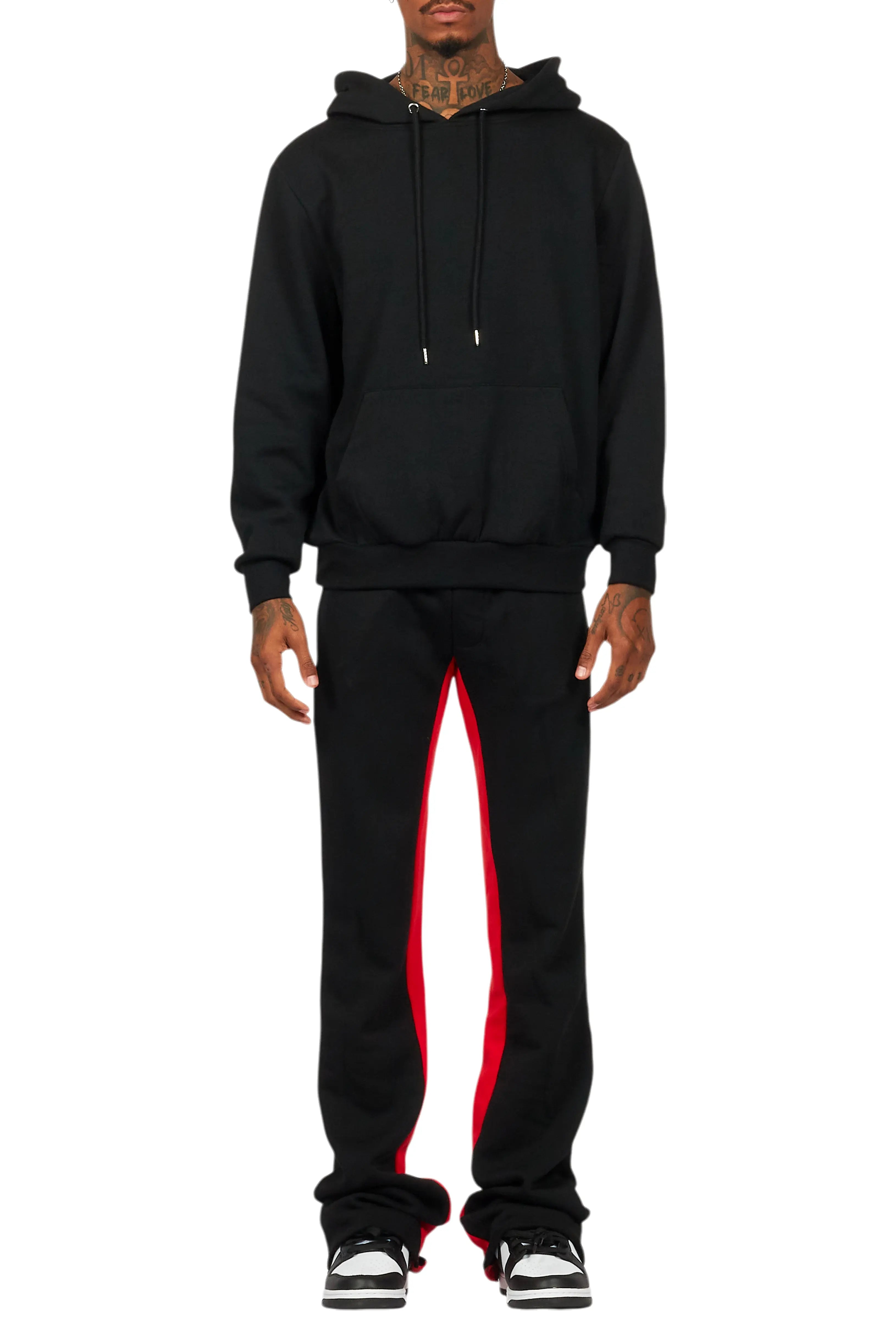 Basic Black/Red Hoodie/Baggy Track Pant Set