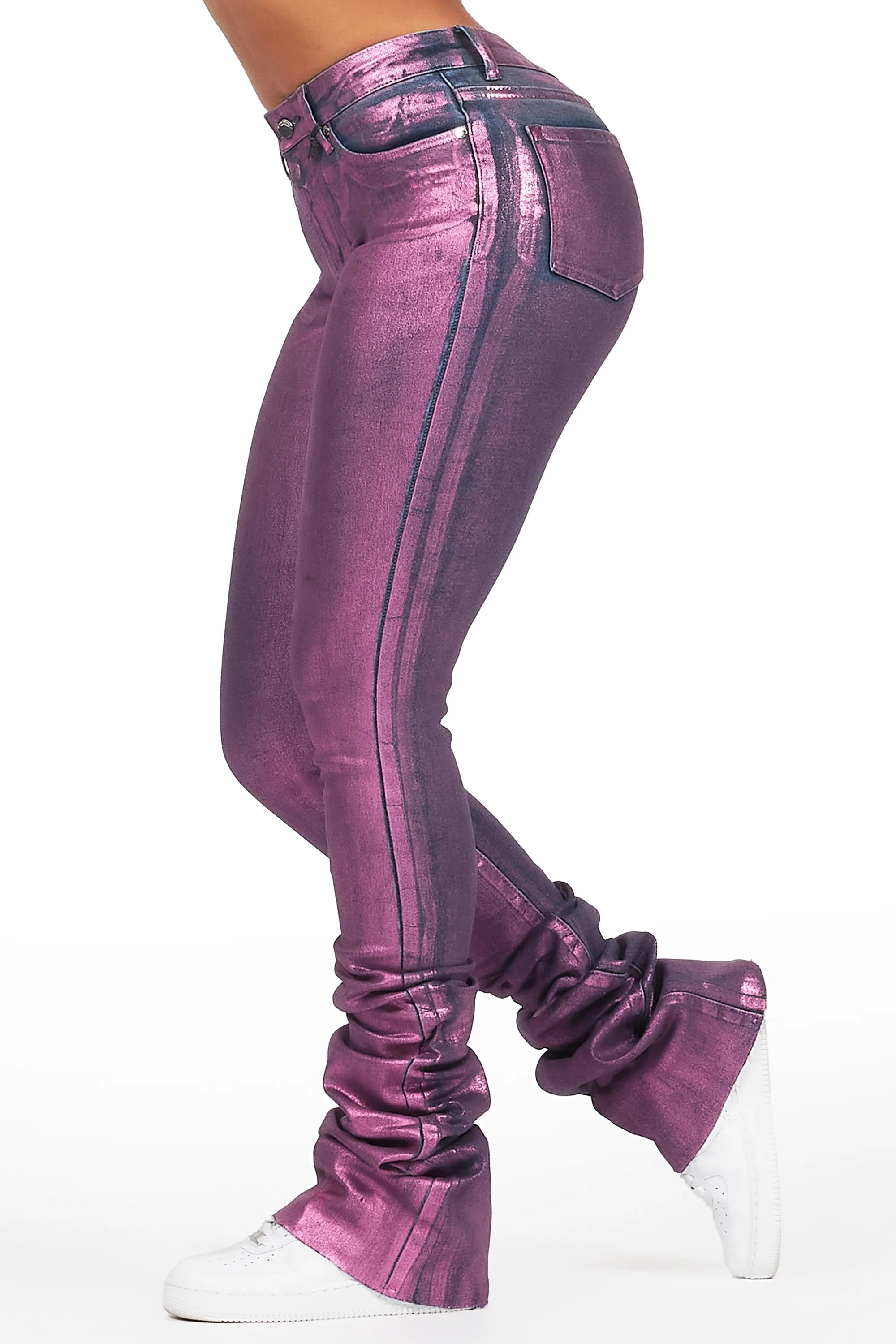 Vittoria Dark Wash/ Pink Foil Super Stacked Jean
