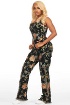 Marionna Black Tapestry Stacked Pant